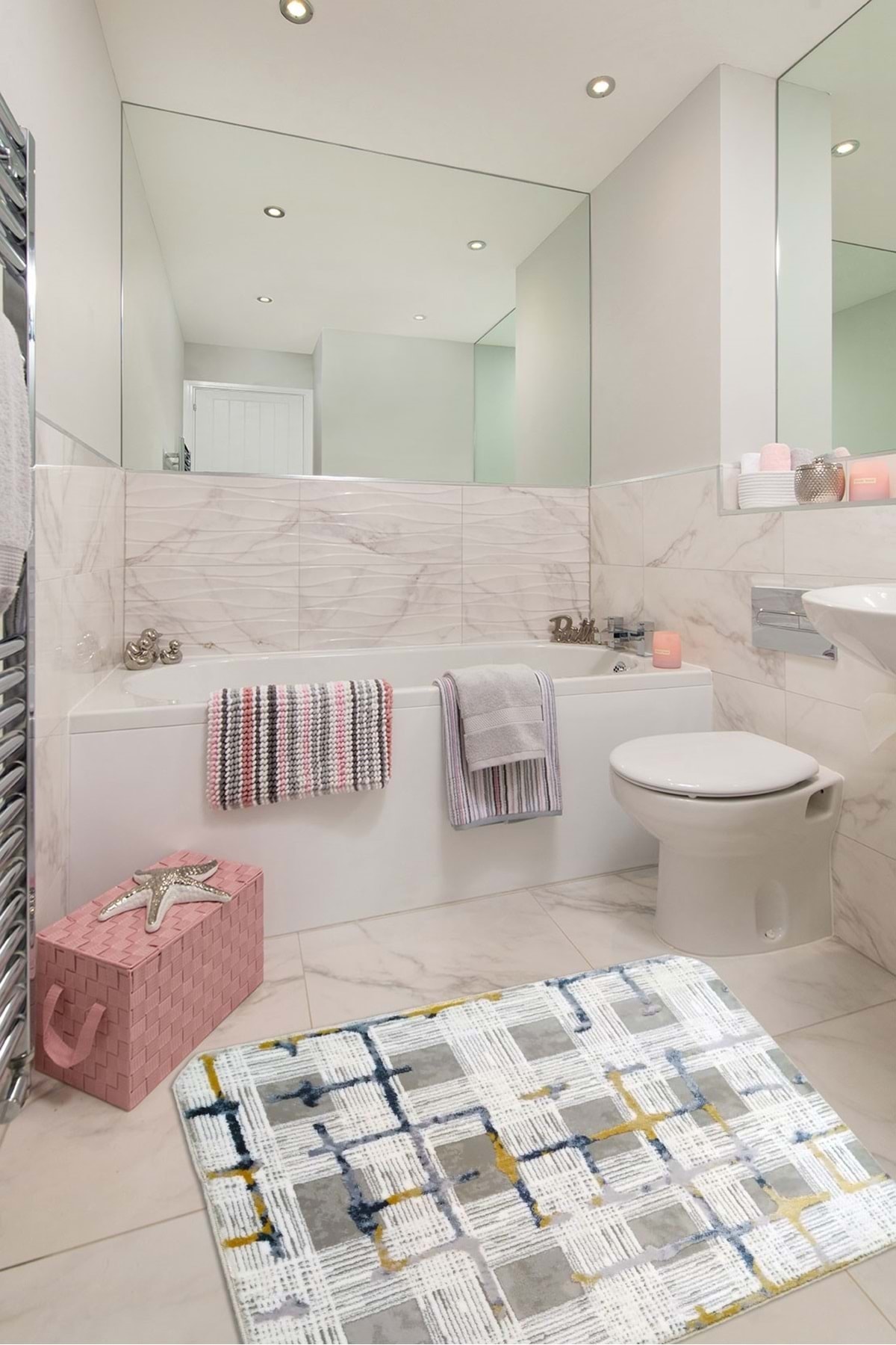 Pandora Halı Yumuşak Dokulu Akrilik Yıkanabilir Banyo Paspas Halısı 70x100 Desen5