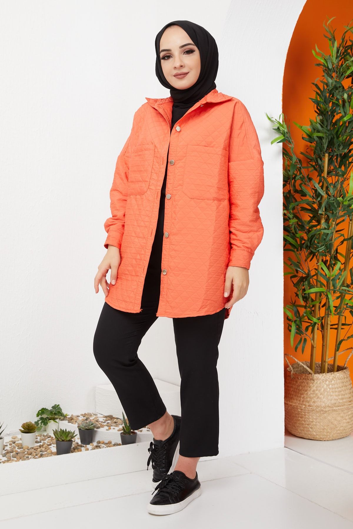İmajButik Kapitone Gömlek Ceket/turuncu