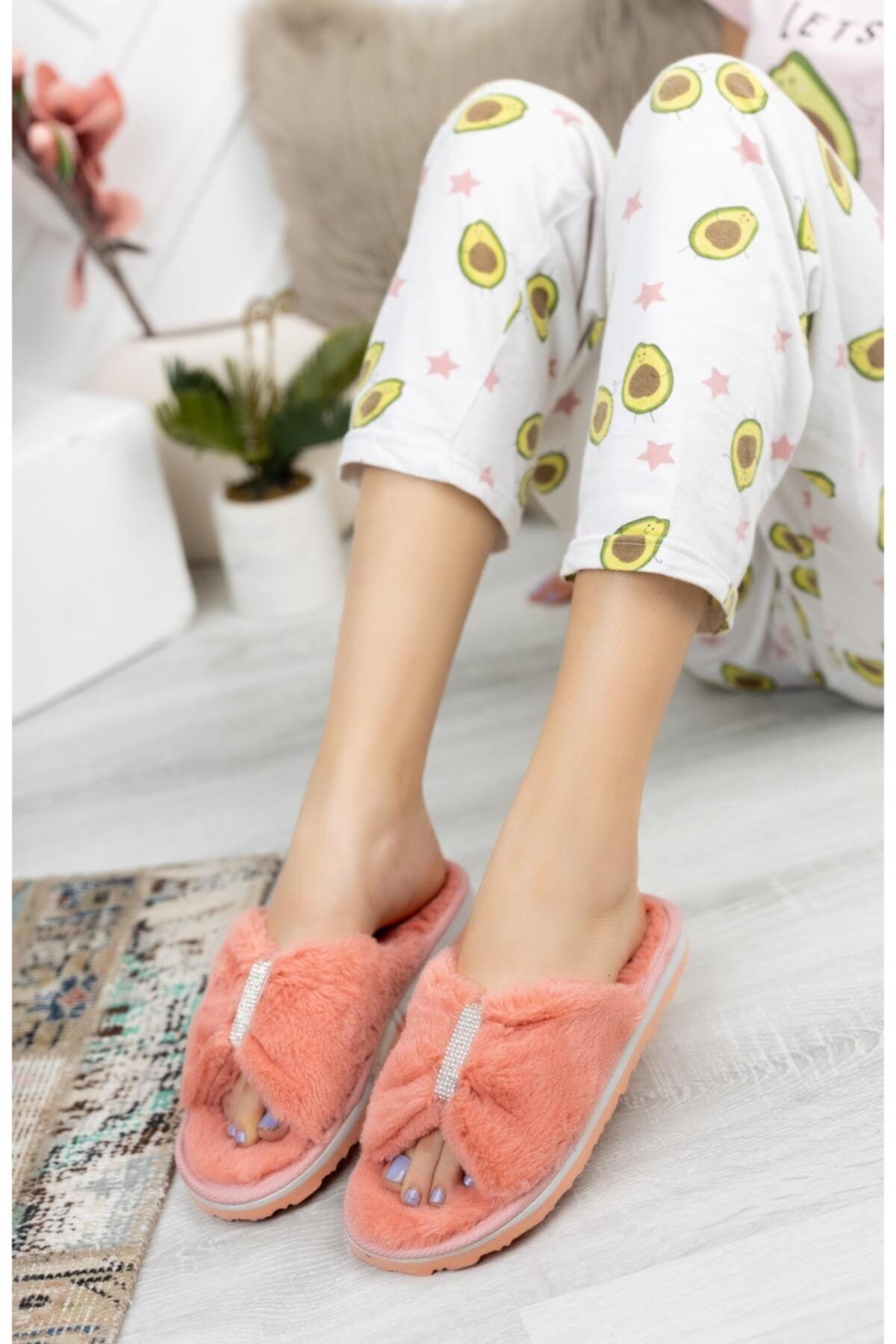 Moda Frato Skl-88 Taşlı Kadın Ev Terliği Kışlık Terlik