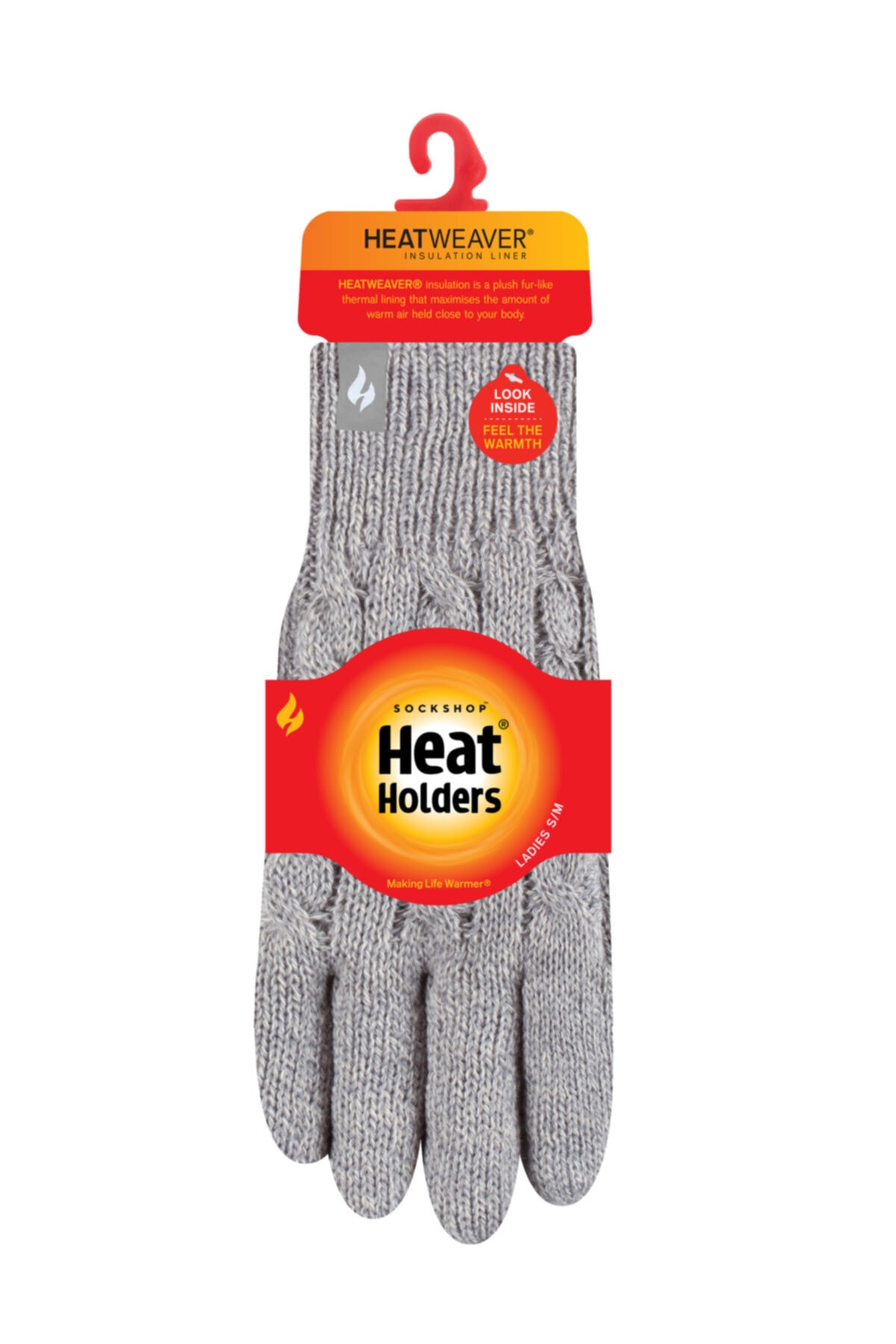Heat Holders Açık Gri Örgü Desenli Termal Kış Kadın Eldiveni Willow Kalın Astarlı