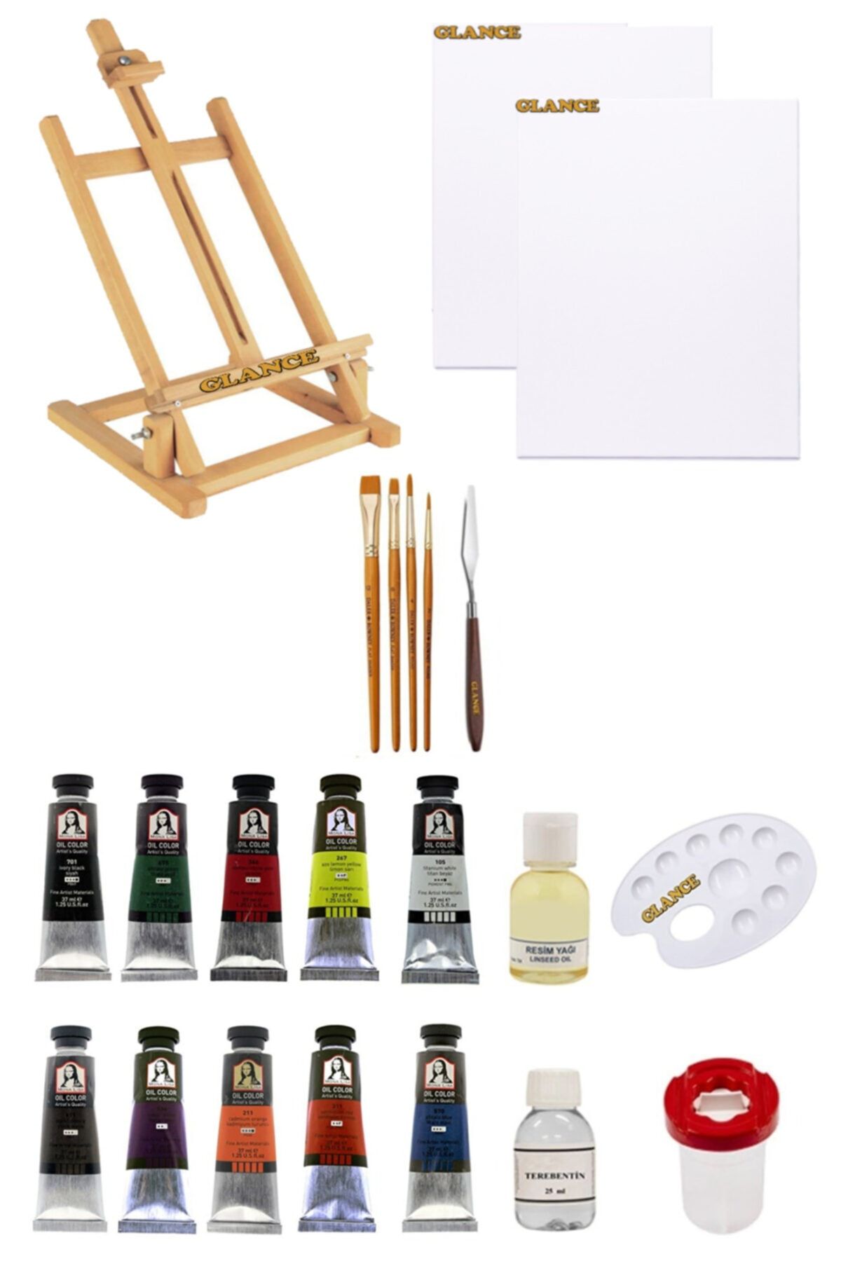 GLANCE Masaüstü Şövale Daler Rowney 4'lü Fırça Seti Südor Mona Lisa 37 Ml 10'lu Yağlı Boya Seti