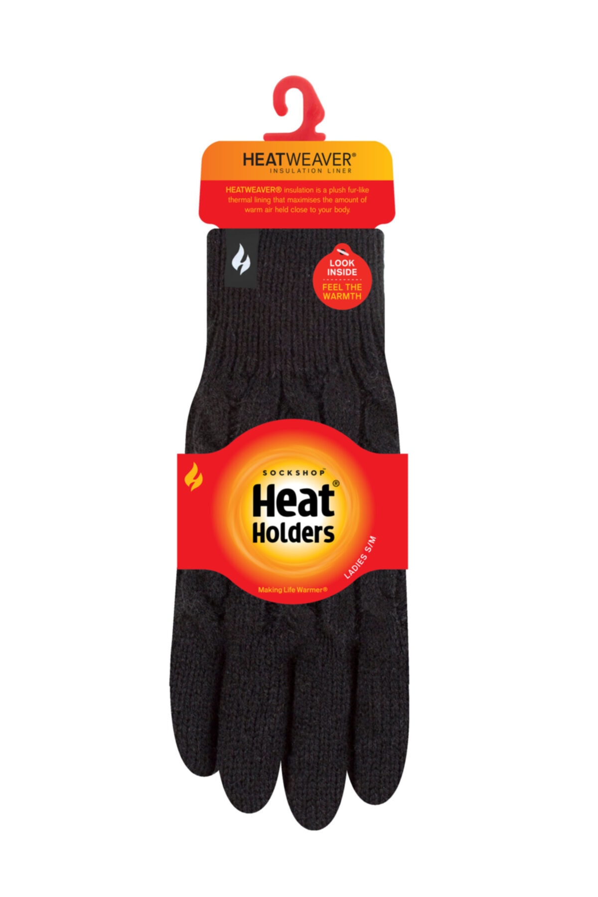 Heat Holders Siyah Örgü Desenli Termal Kış Kadın Eldiveni Willow Kalın Astarlı