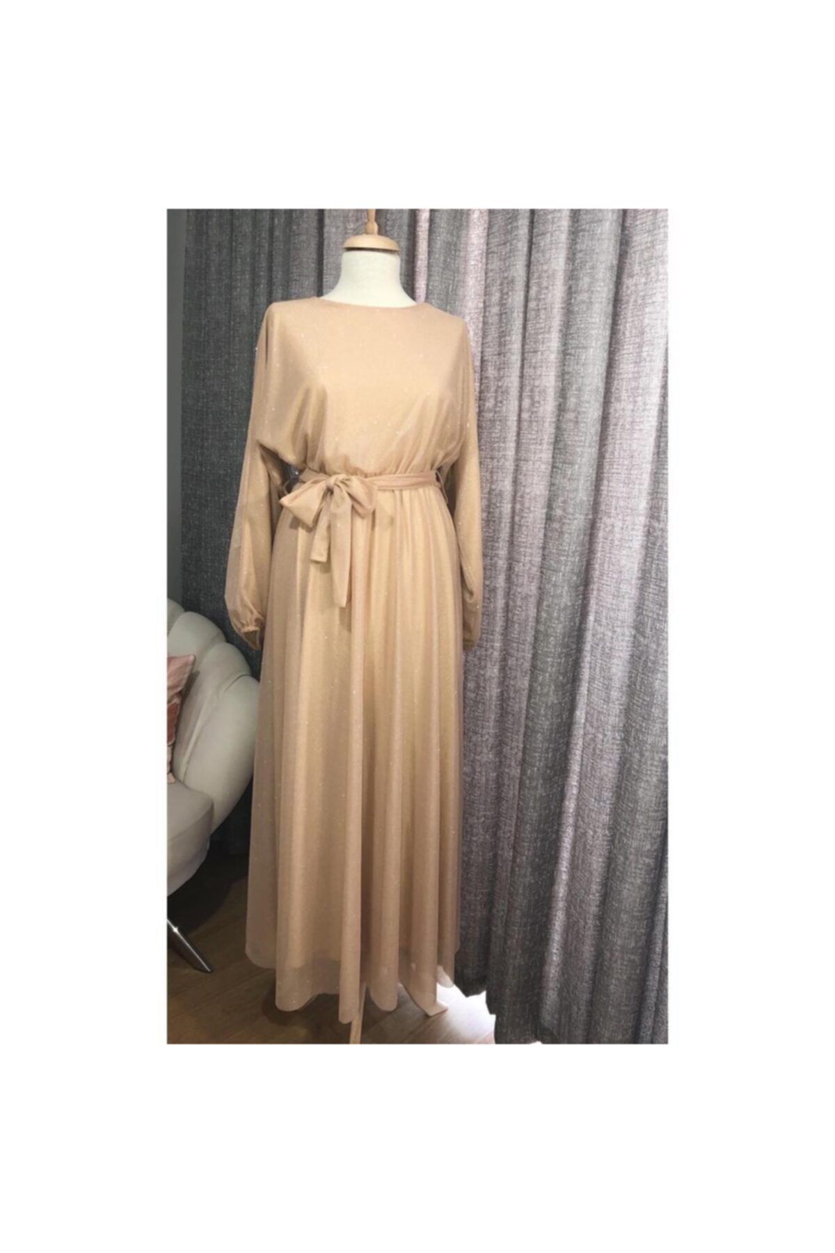 Karder Collection Işıltılı Simli Bej Abiye
