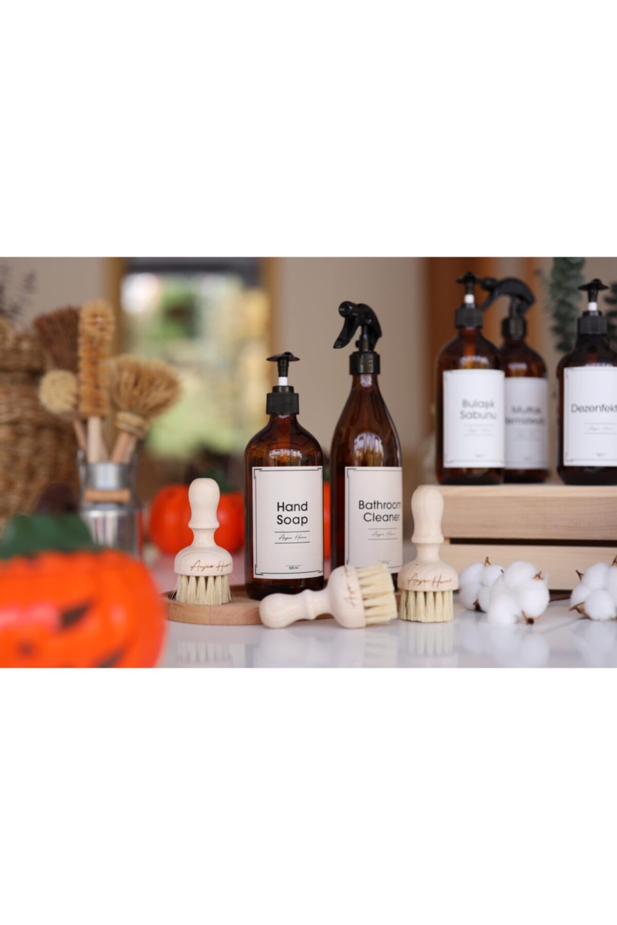 ANJEAHOME 2'li Amber Cam Şişe Seti Hand Soap & Bathroom Cleaner 500ml (sabunluk)