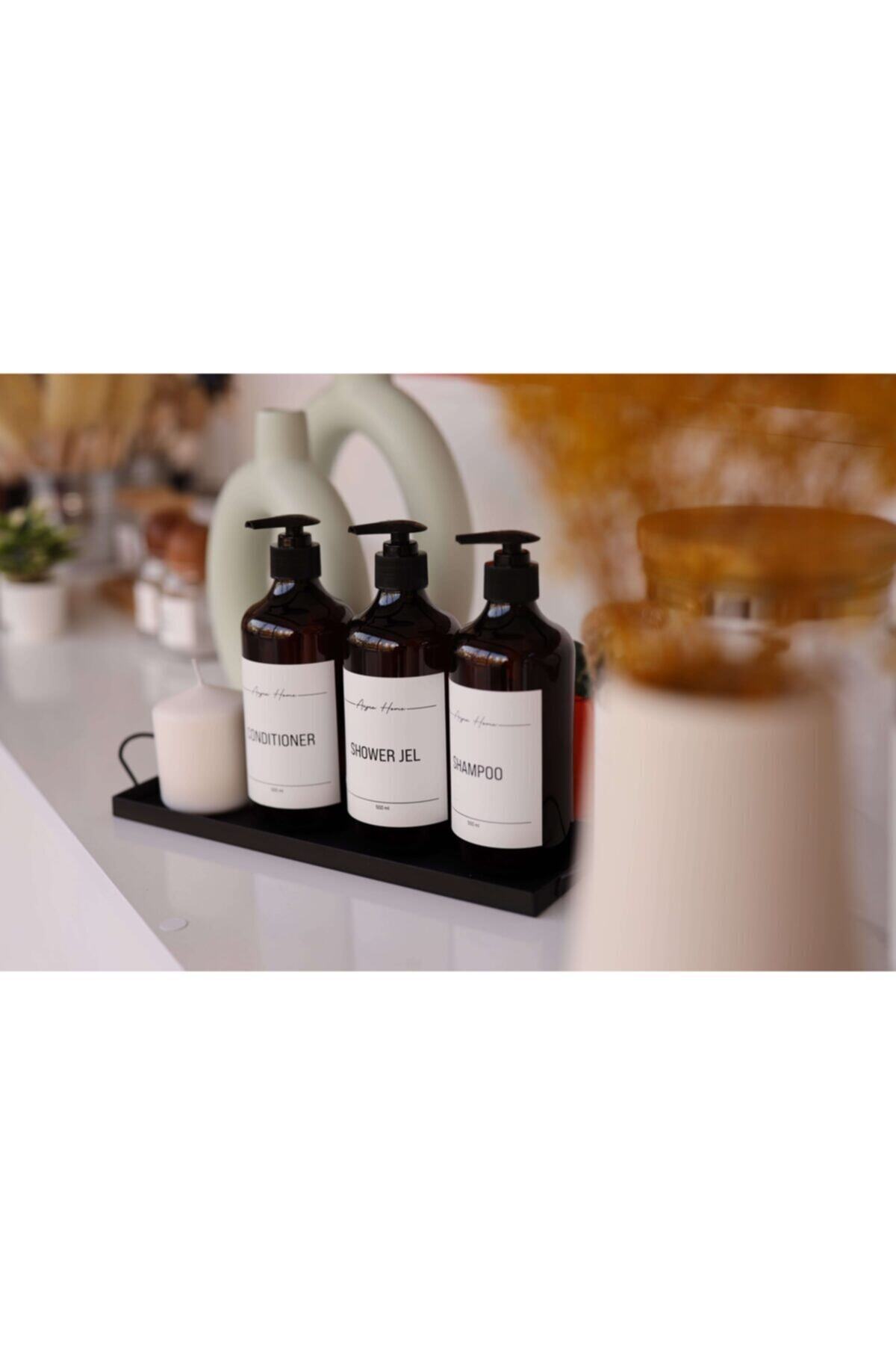 ANJEAHOME 3'lü Amber Plastik Şişe Seti Condıtıoner & Shower Jel & Shampoo 500ml (sabunluk)