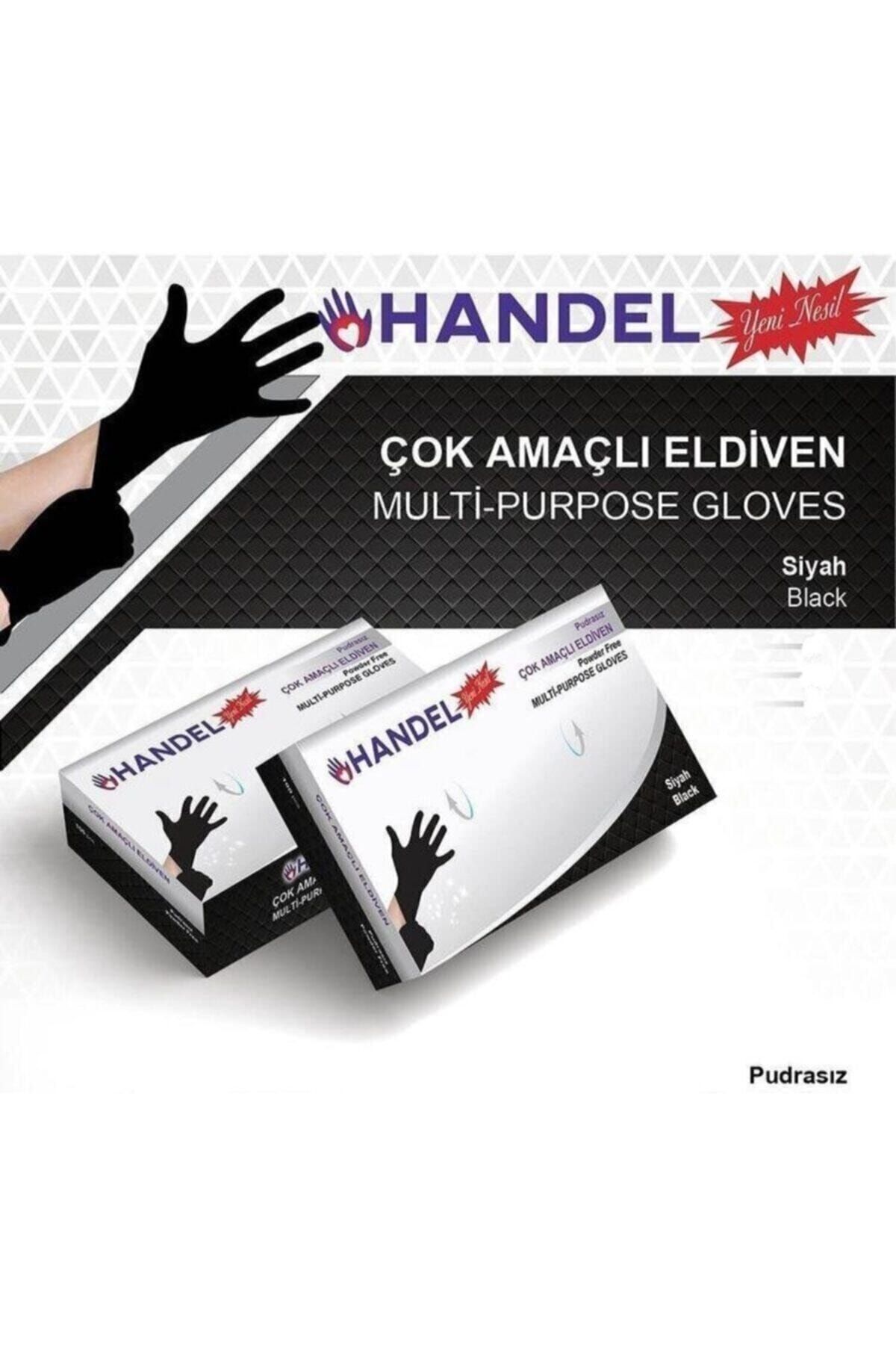 HANDEL Pudrasız 100lü L Beden / Siyah Çok Amaçlı Eldiven Lateks Değildir.