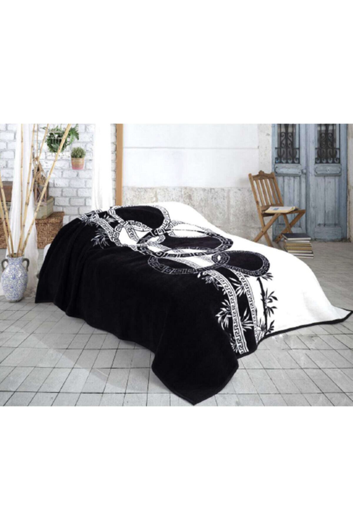 SESLİ HOME Lüks Peluş Tek Kişilik Battaniye 160x220 Cm Siyah Beyaz Desenli 2.700gr