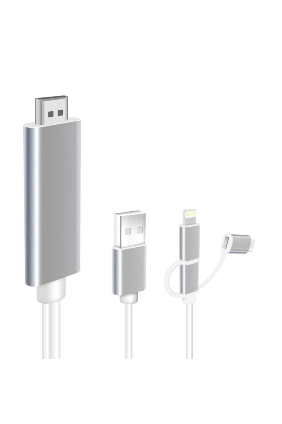 MiraScreen Hdmi Görüntü Aktarım Tv Kablosu İPhone-Typc-Samsung uyumlu 3in 1 Usb Hdtv