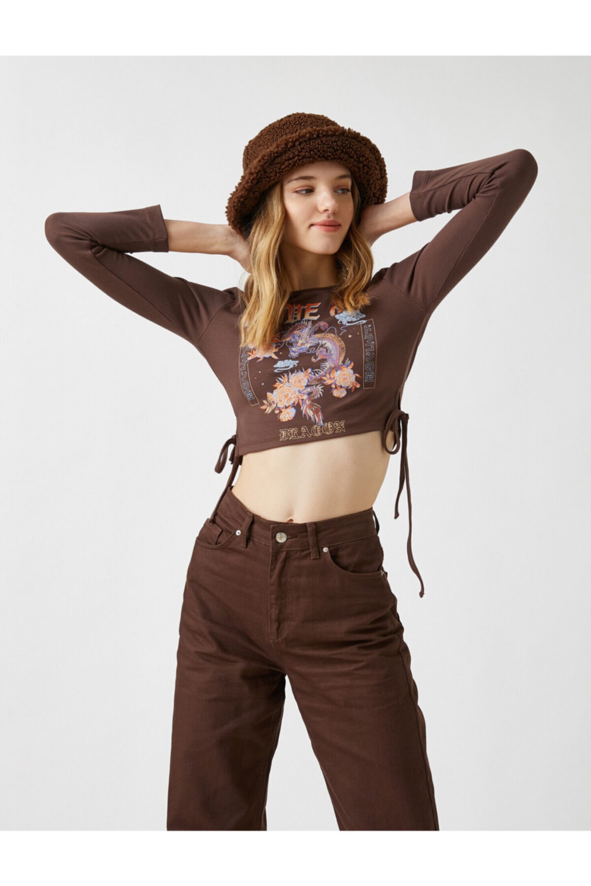 Koton Baskılı Crop Uzun Kollu Tişört