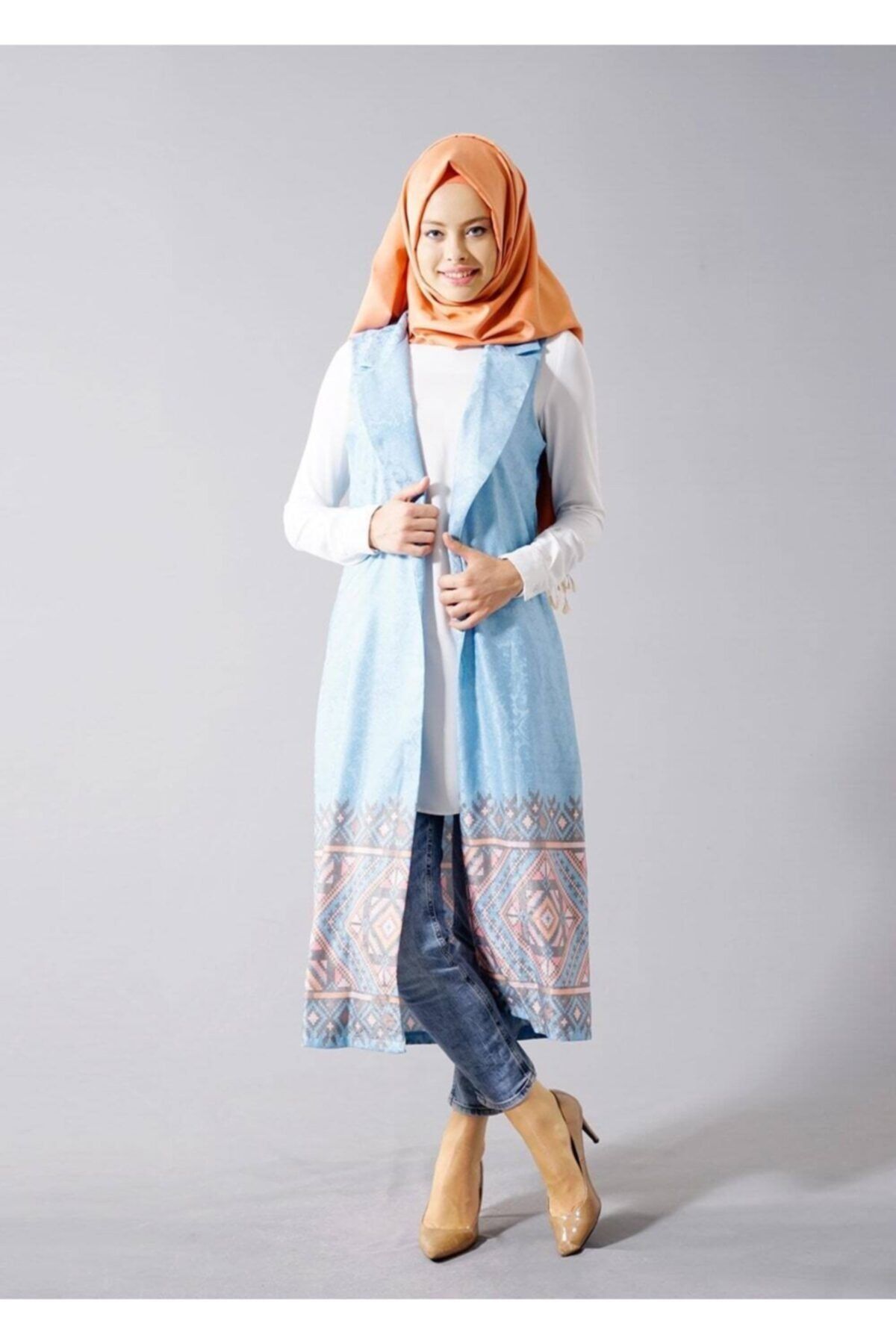 TRENDTESETTÜR T 8357 Actüel Etnik Desenli Kabartma Yelek