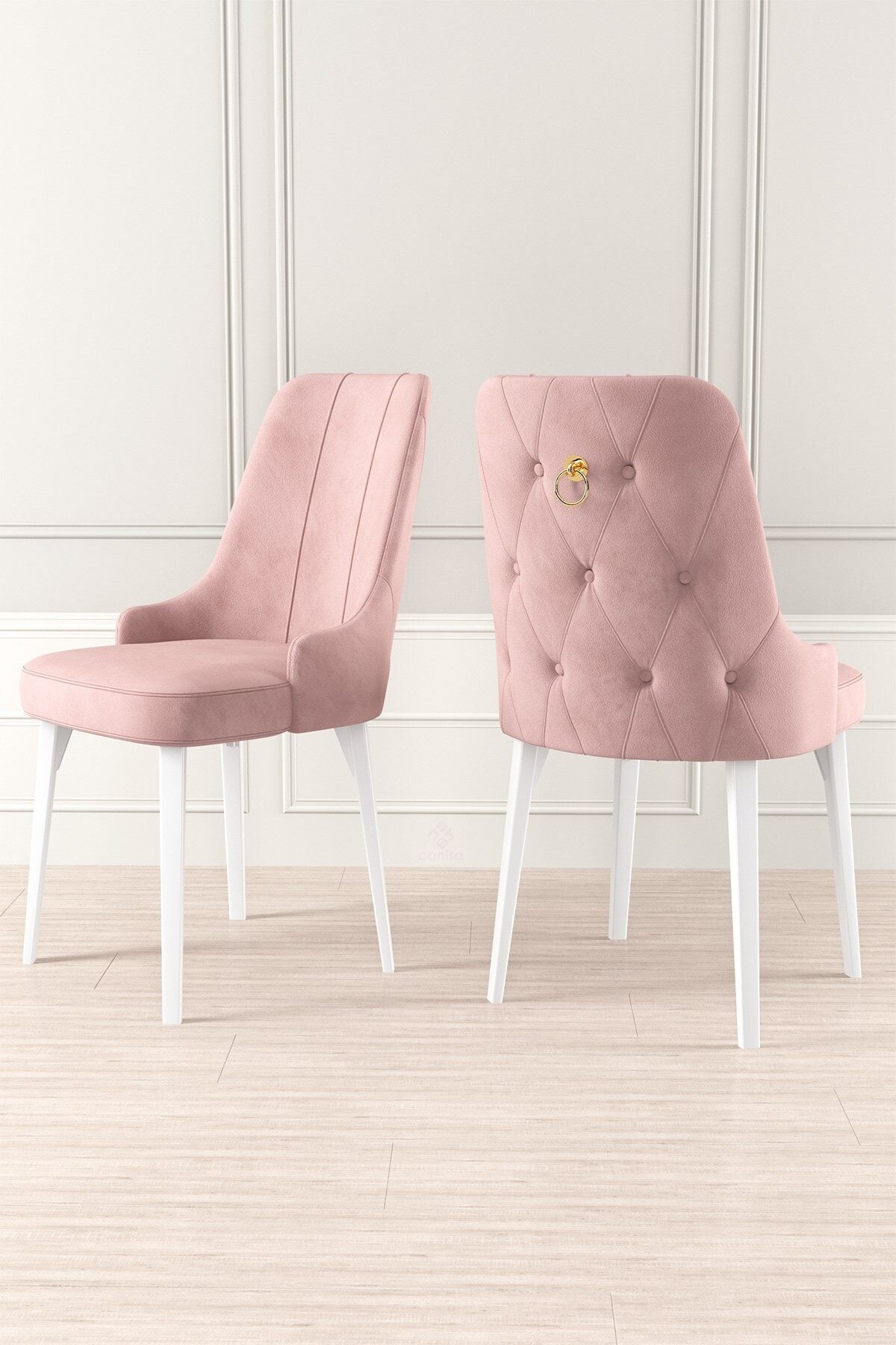 Canisa Concept Niza Serisi, 1.sınıf Babyface Kumaş, Pembe Sandalye, Beyaz Gürgen Ayak