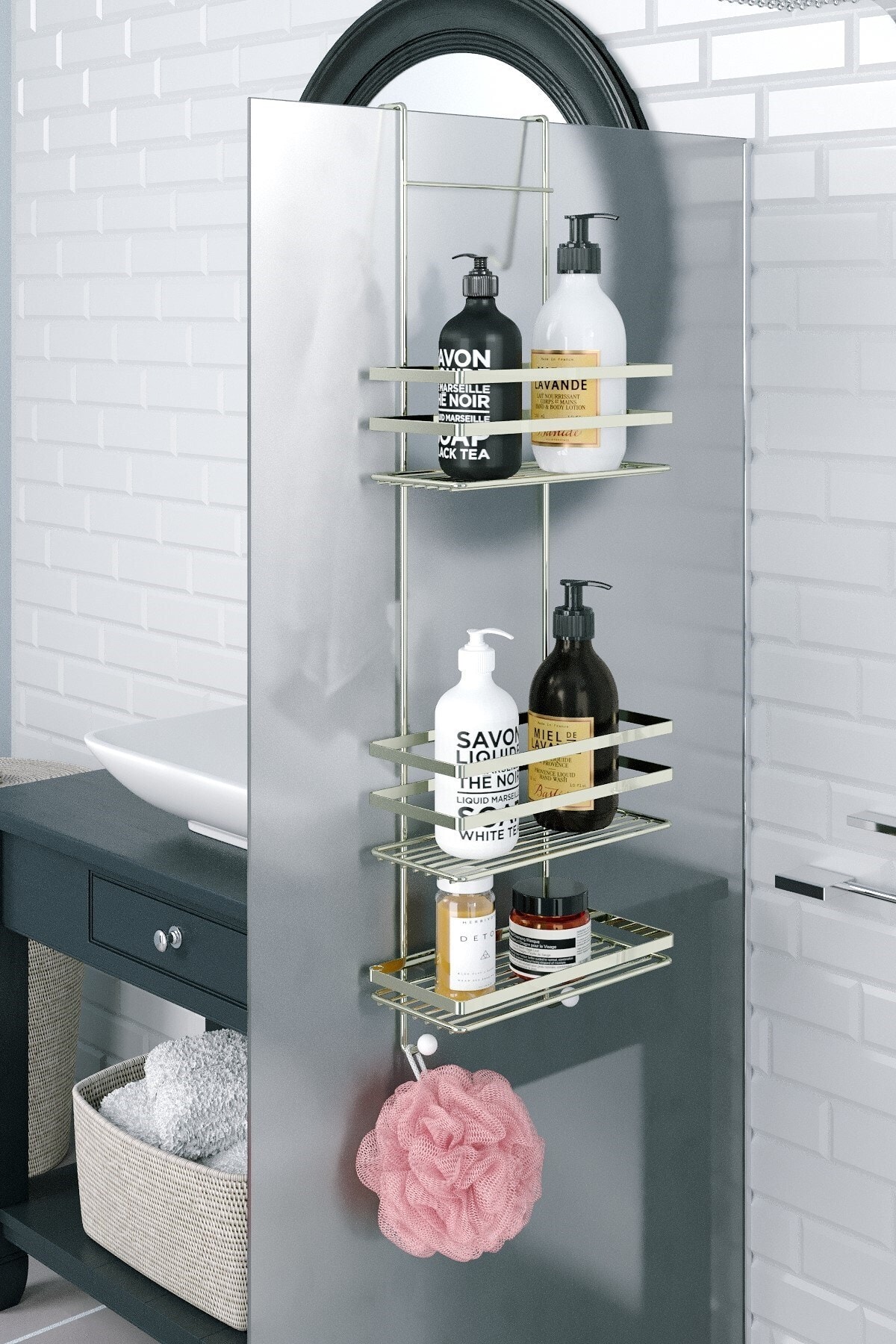 Teknotel Üç Katlı Asmalı Banyo Duş Rafı Gold Lm580