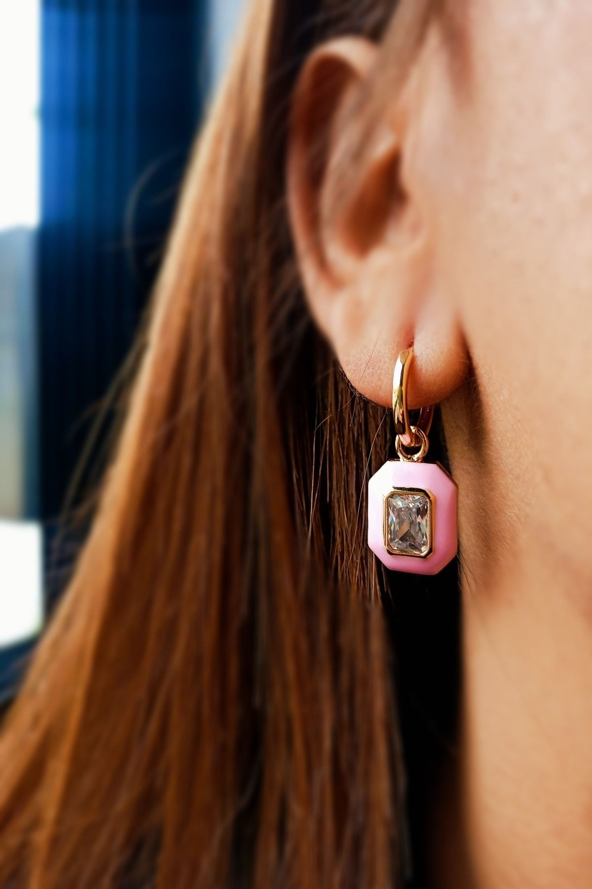 SkyYouAccessories Barbie Swarovski Taşlı Küpe Pembe