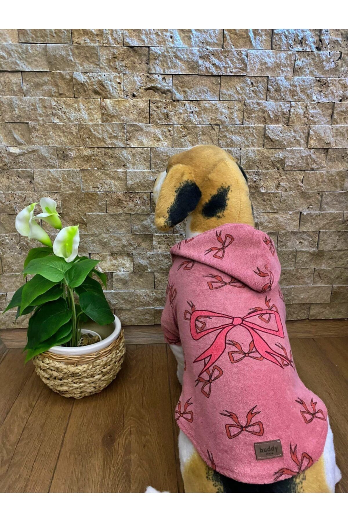 Buddy Store Kedi Köpek Kıyafeti & Elbisesi Kapüşonlu Sweat Model Pembe Kurdele