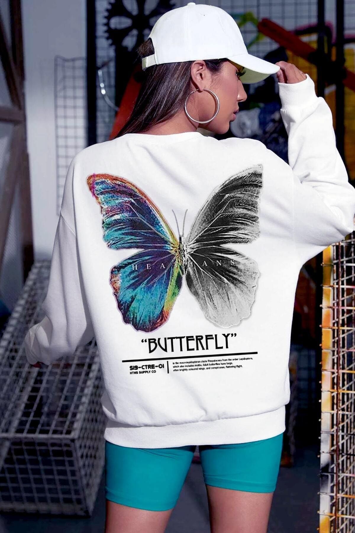 Millionaire Kadın Beyaz Butterfly Oversize Sweatshirt