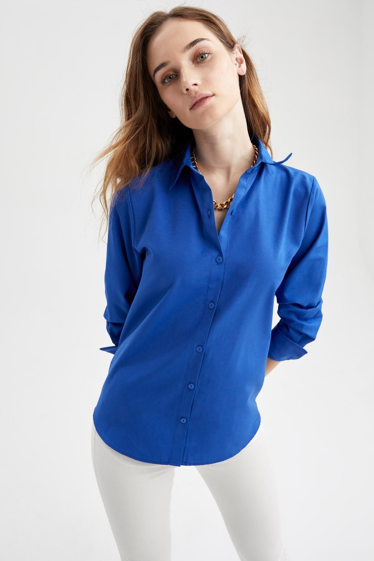 DeFacto Basic Oversize Fit Poplin Uzun Kollu Gömlek