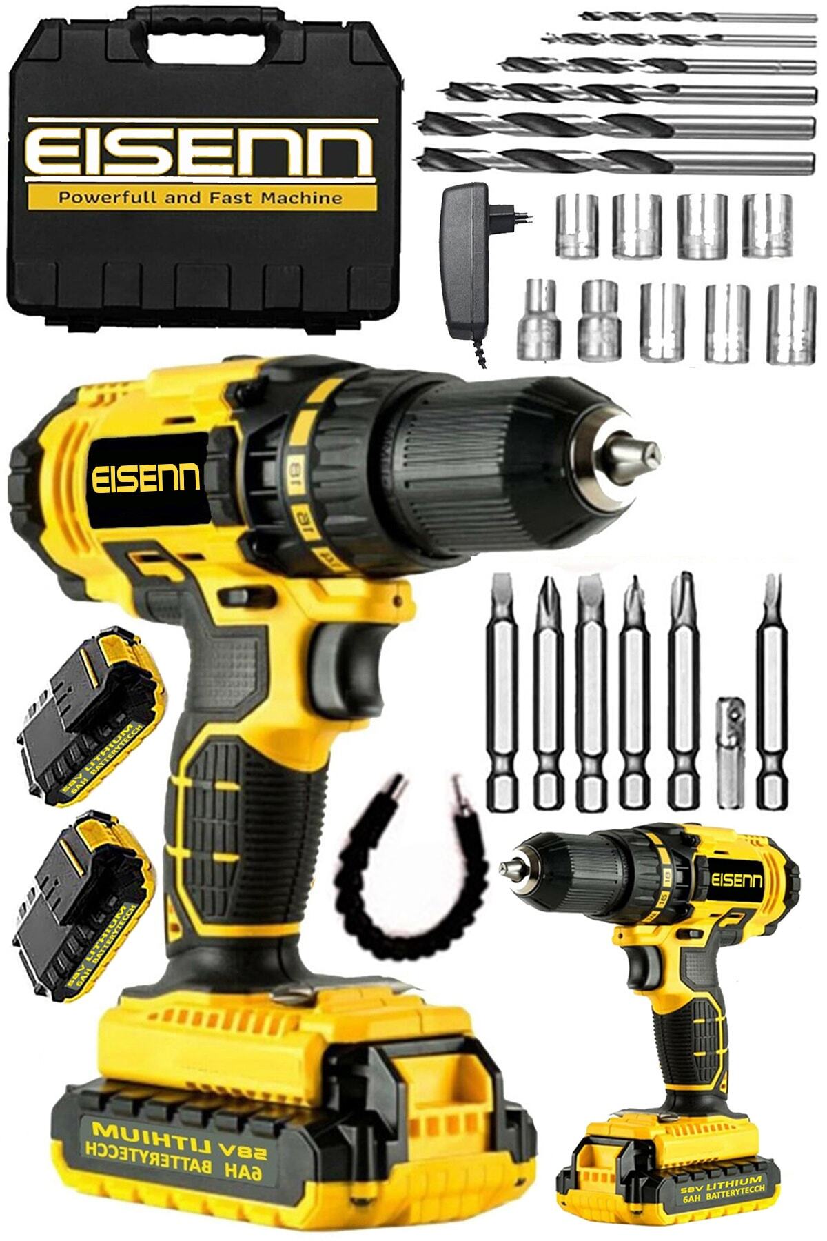 Eisenn Germany Teknoloji Walt-pars 58 V 8 Ah Samsung Çift Akülü Seri Vidalama Matkap + Usta Yardımcı Set