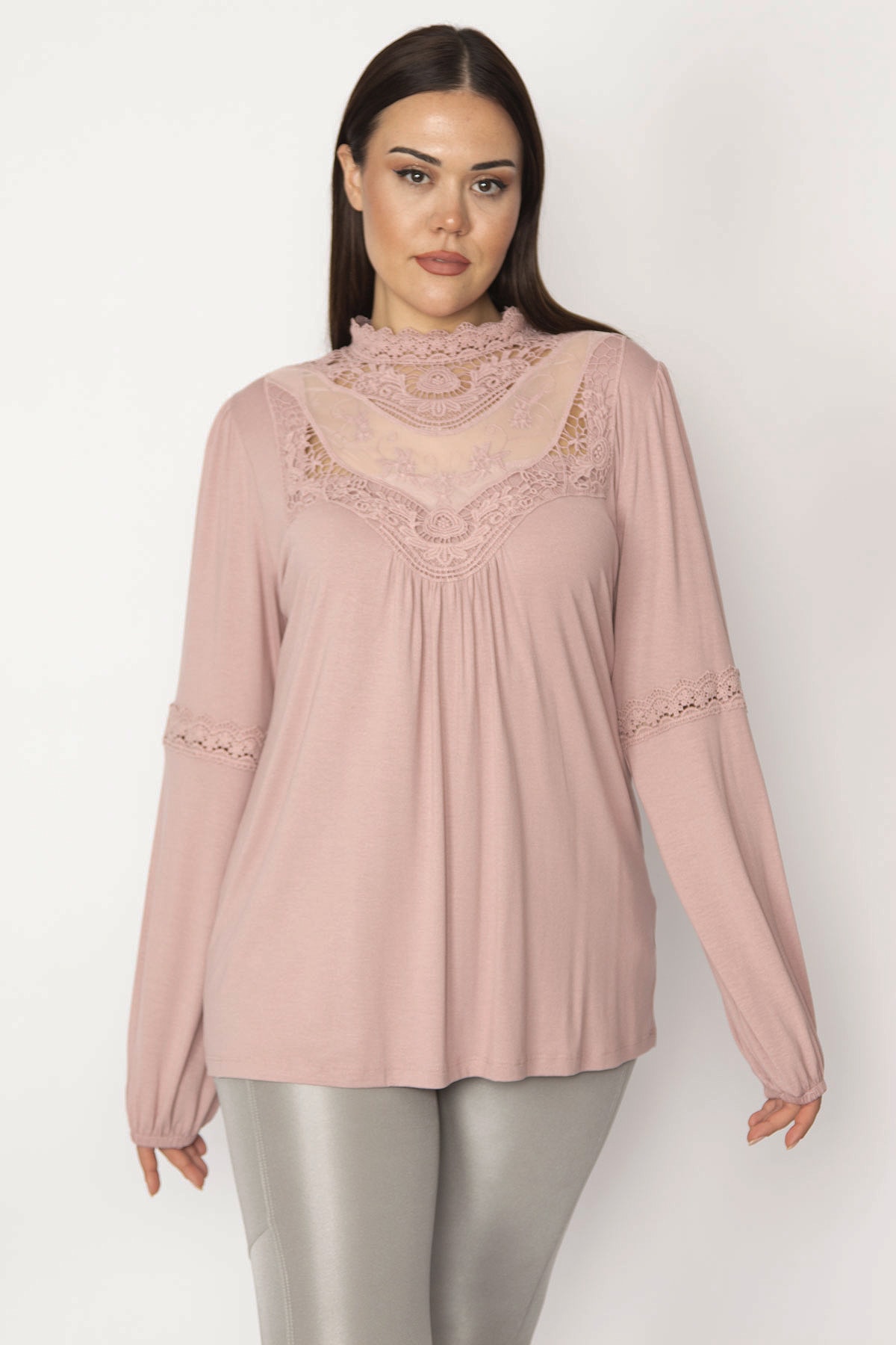 Şans Kadın Lila Dantel Ve Tül Detaylı Bluz 65N29817