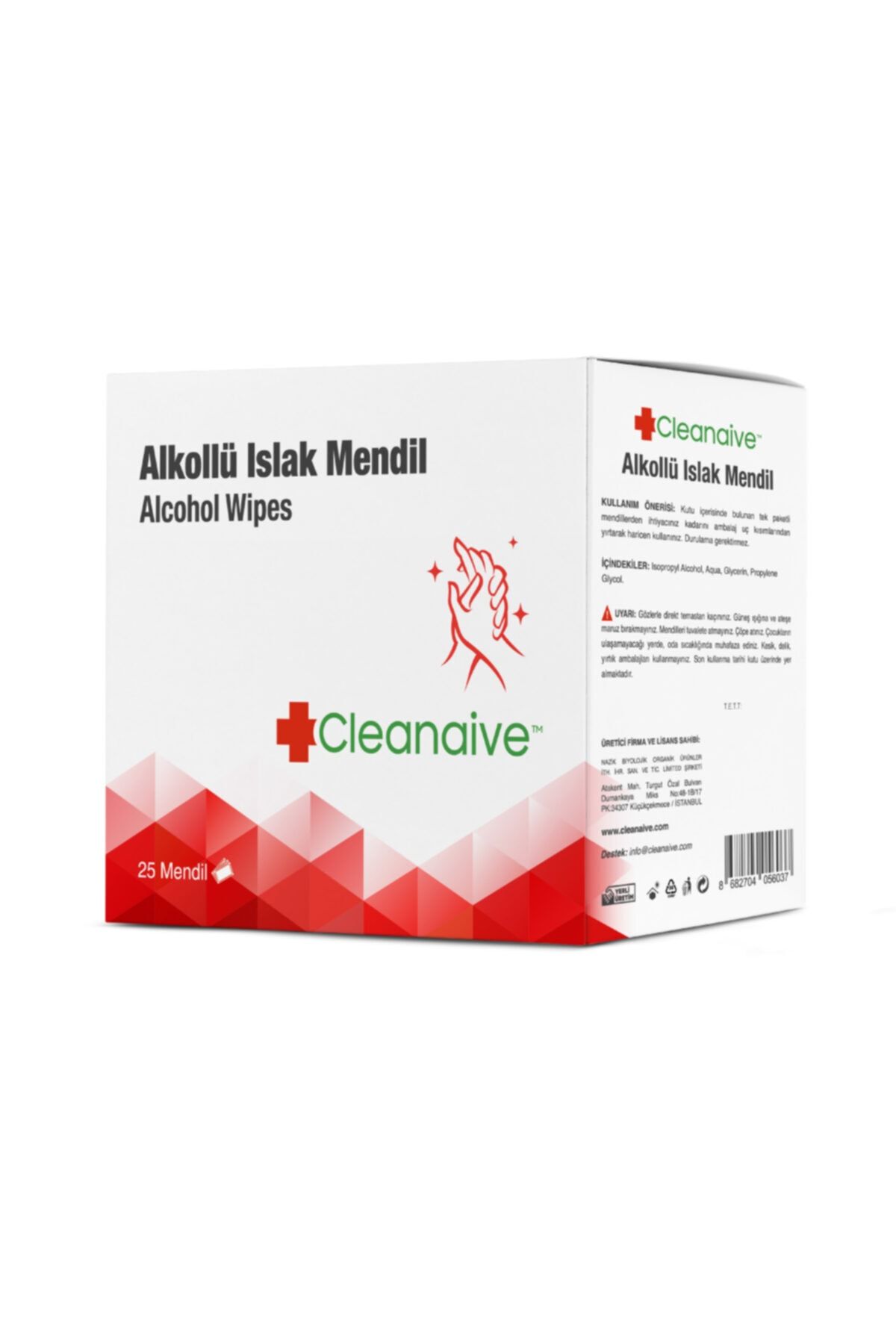 Cleanaive Alkollü Islak Mendil (25 Mendil)