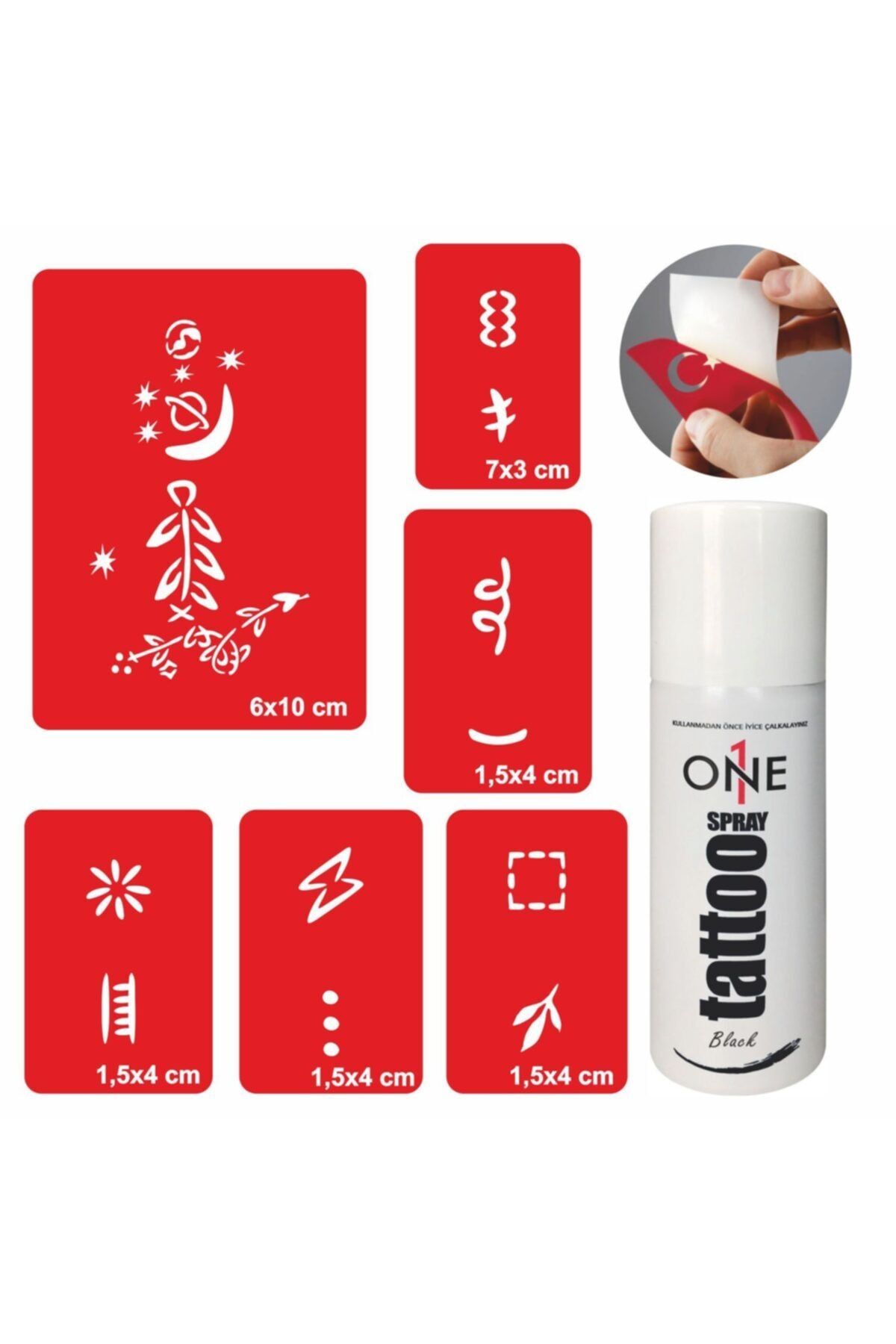 ONE SPRAY TATTOO El Ve Parmak Motifleri Siyah Spreyli Dövme Ve Şablon Seti Tattoo