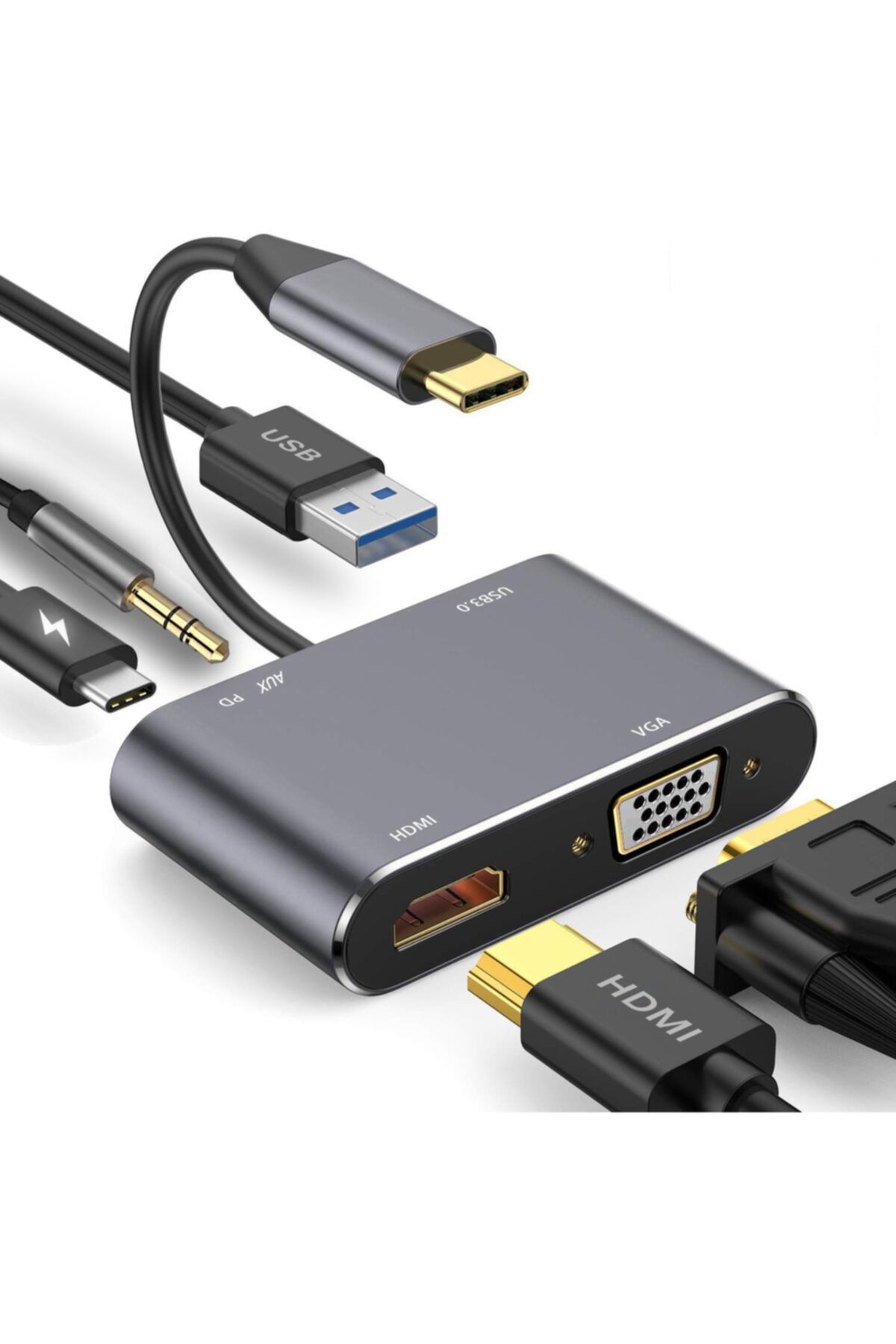 Daytona Hc-11 Macbook Uyumlu Type-c To Usb 3.0 1080p 4k Hdmı Vga Pd Aux Ses Girişli Çevirici Adaptör