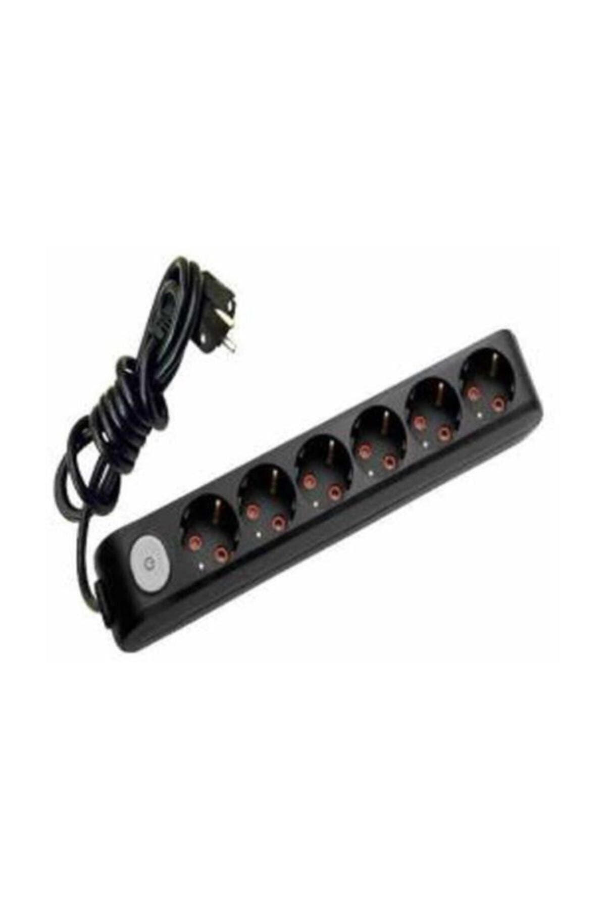 VİKO Multi-let Altılı 6lı 2 Metre Topraklı Anahtarlı Grup Priz Siyah