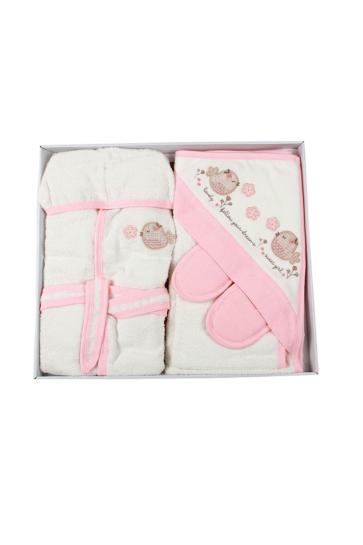 MG MİNİ GİYİM Kuşlu Taşlı Somon Bornoz Set