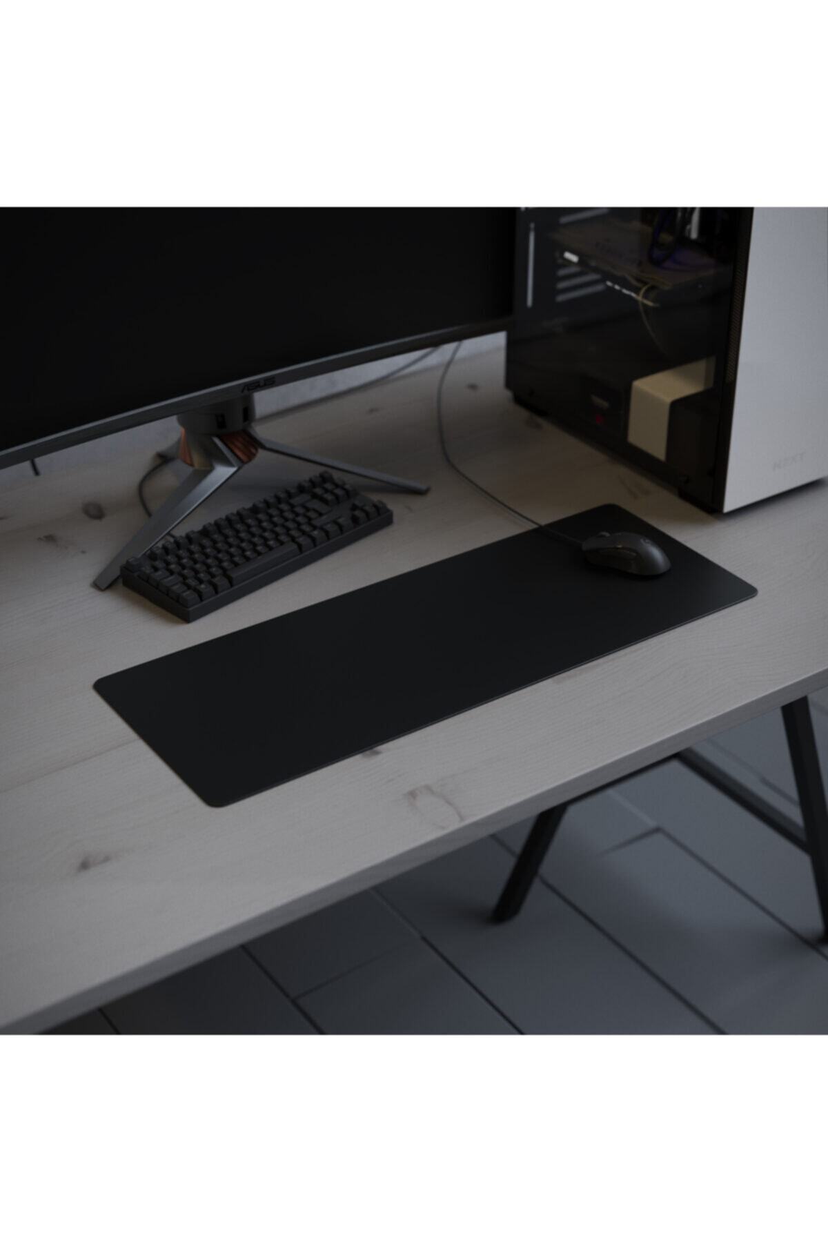 Gamemar Düz Siyah  Gamemar Desenli Dikişli Yıkanabilir Gaming Oyuncu Mousepad 80*30cm
