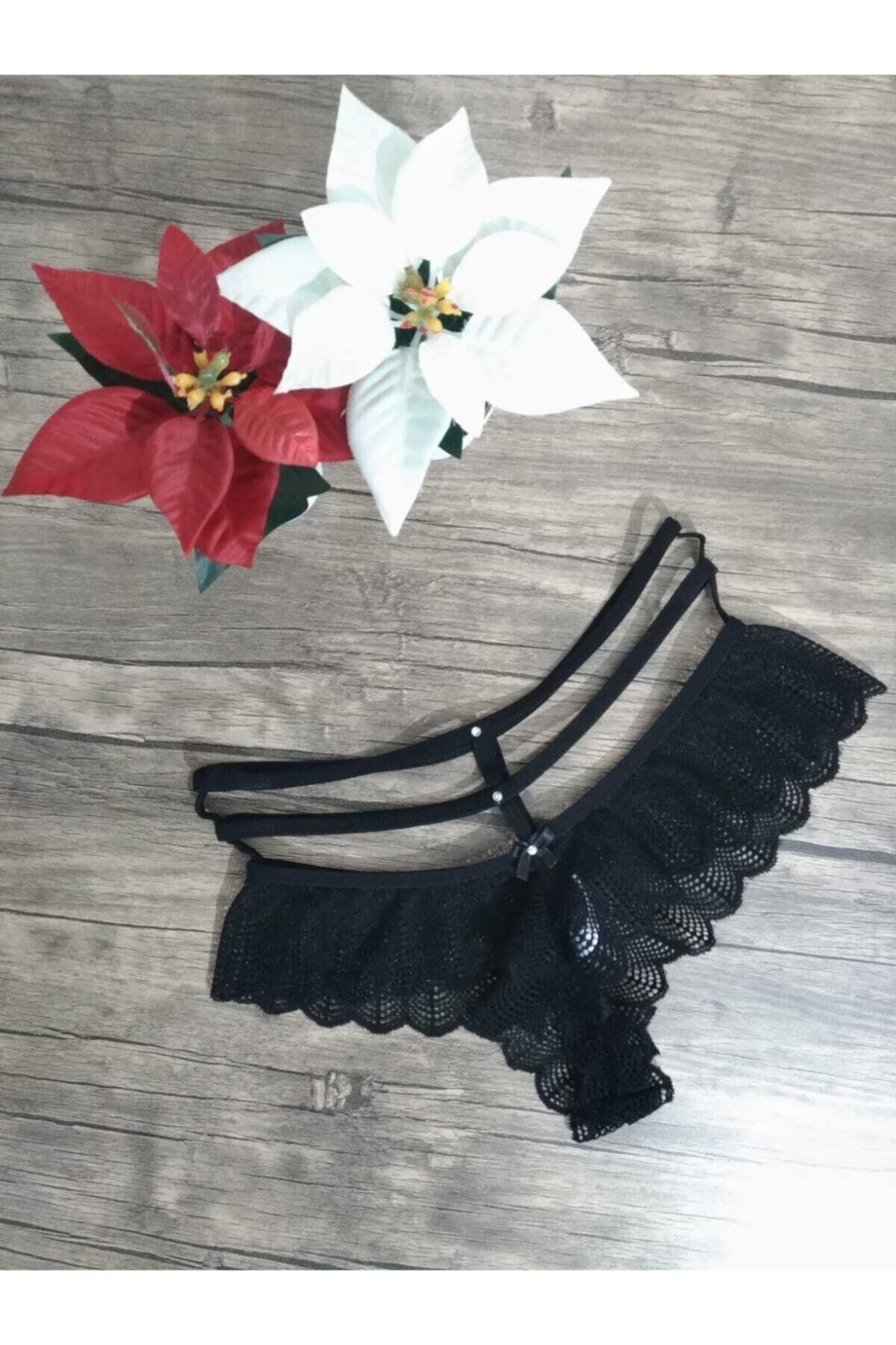 Cooqpoo Fantezi İpli Dantel Siyah Külot