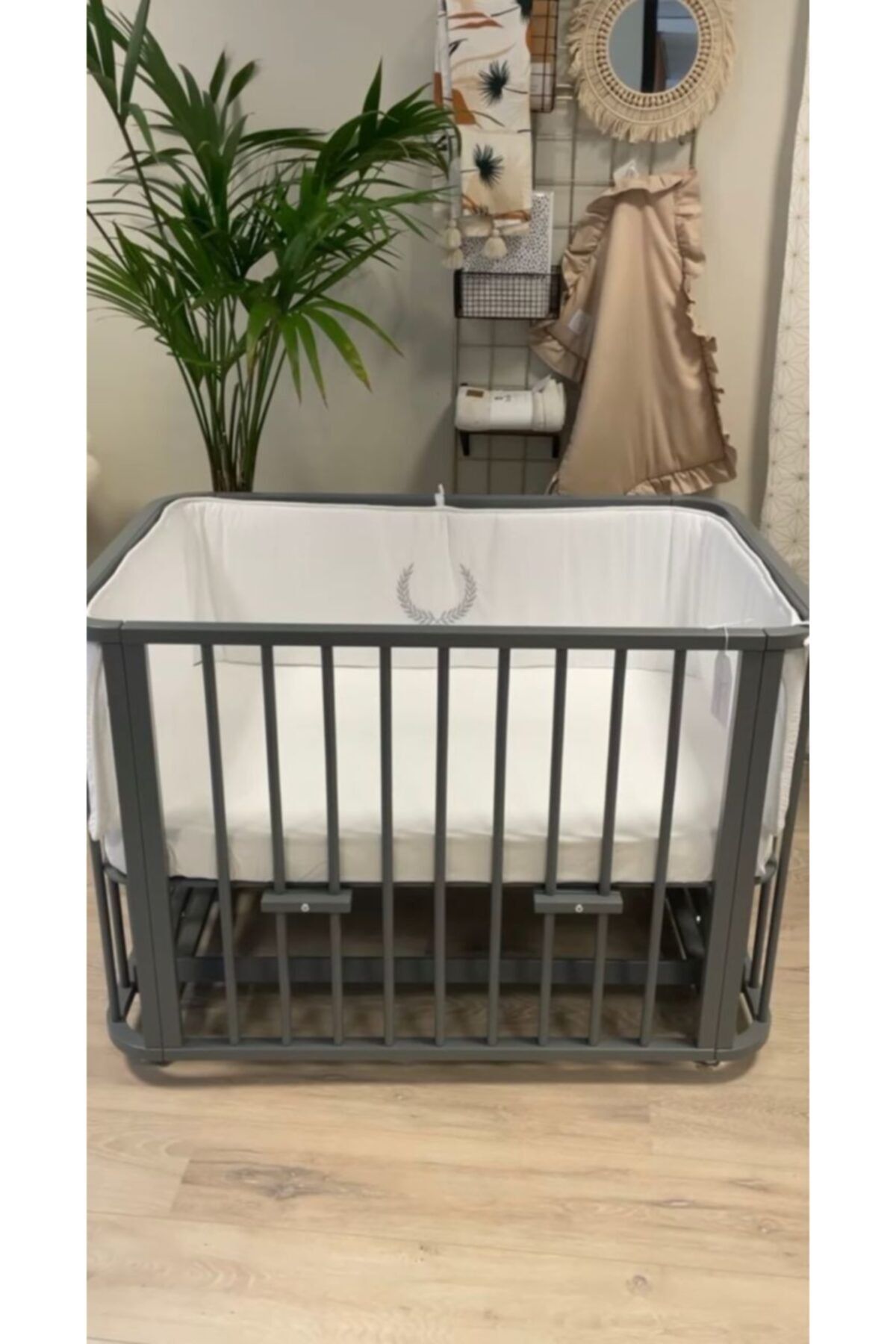 EGEBABY Ege Baby Gri 3 In 1 Beşik(70X110) -gri Nakışlı Çift Tüllü Uyku Setiyle