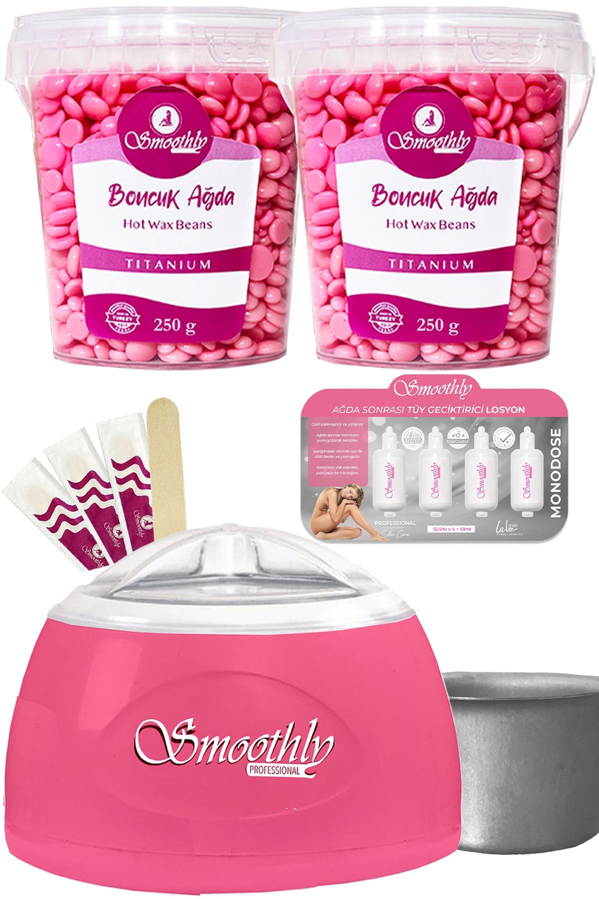 Smoothly 2 Adet 250 Gr Soyulabilen Boncuk Ağda Ağda Isıtıcı Makine, Tüy Geciktirici Yağ Ve Spatula