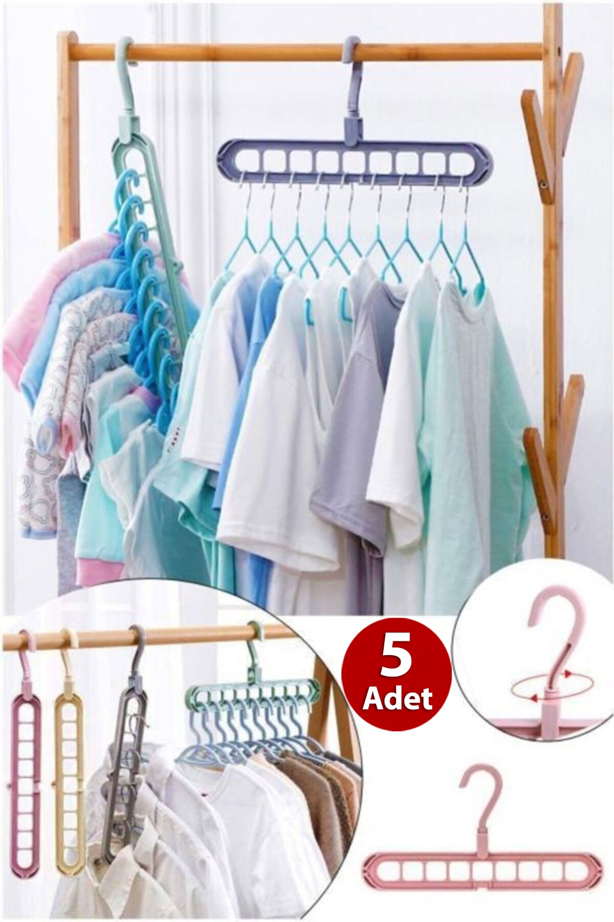 ESNAFDEDE Sihirli Askı Çoklu Askı Asma Aparatı Dolap Içi Askılık Elbise Kıyafet Düzenleyici Organizer 5 Adet