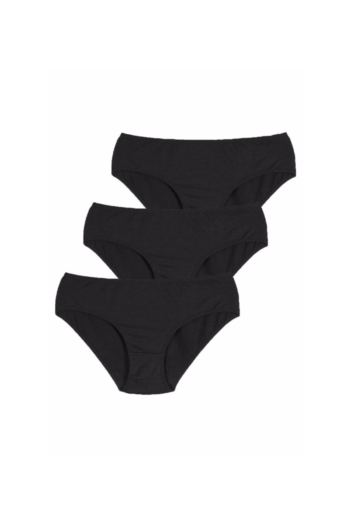 Kalpli İç Giyim 3 Lü Siyah Renk Pamuklu Kadın Slip