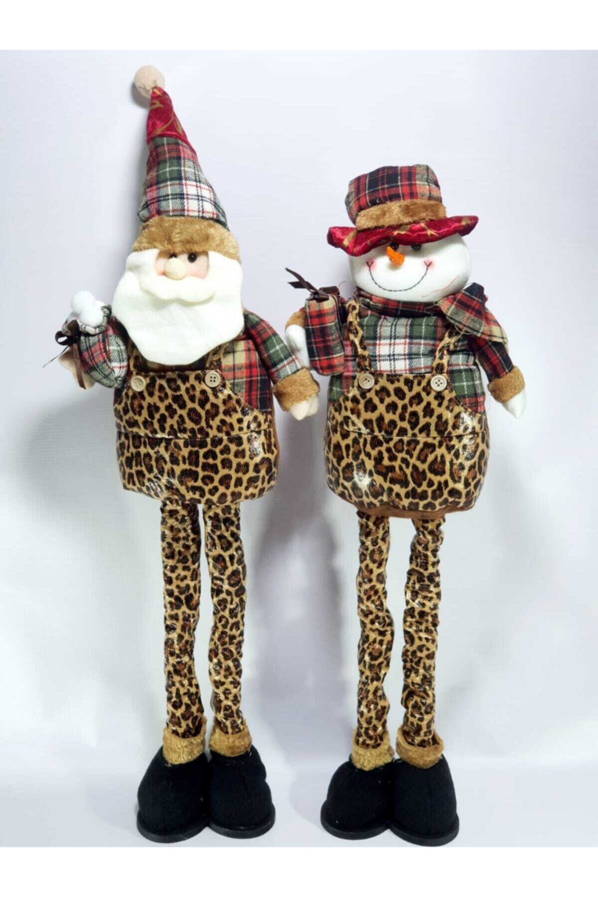 Pumpkin Hediyelik Eşya Yılbaşı Christmas New Year Konsept Leopar Desen Kardan Adam Ve Noel Baba 2li Set Uzayan Kısalan 90cm