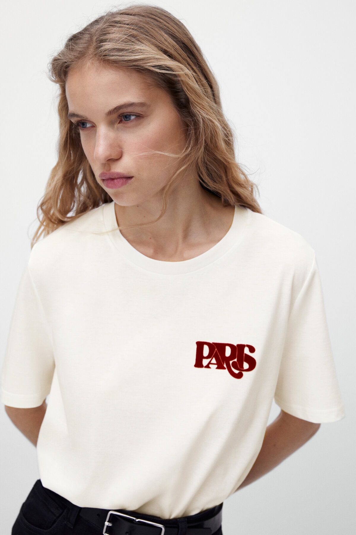 Massimo Dutti Sloganlı Kısa Kollu Pamuklu T-shirt