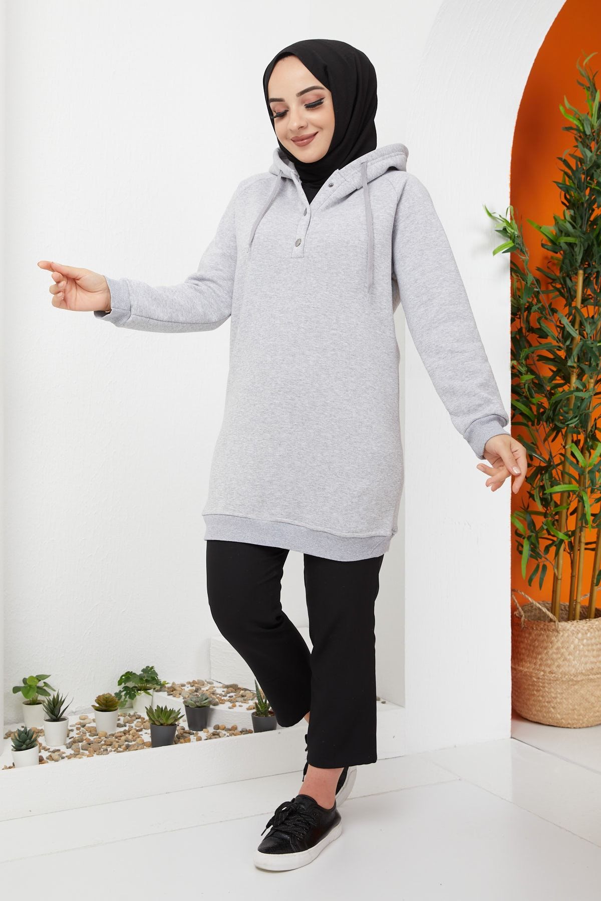 İmajButik Çıtçıt Detaylı Üç Iplik Sweat/gri