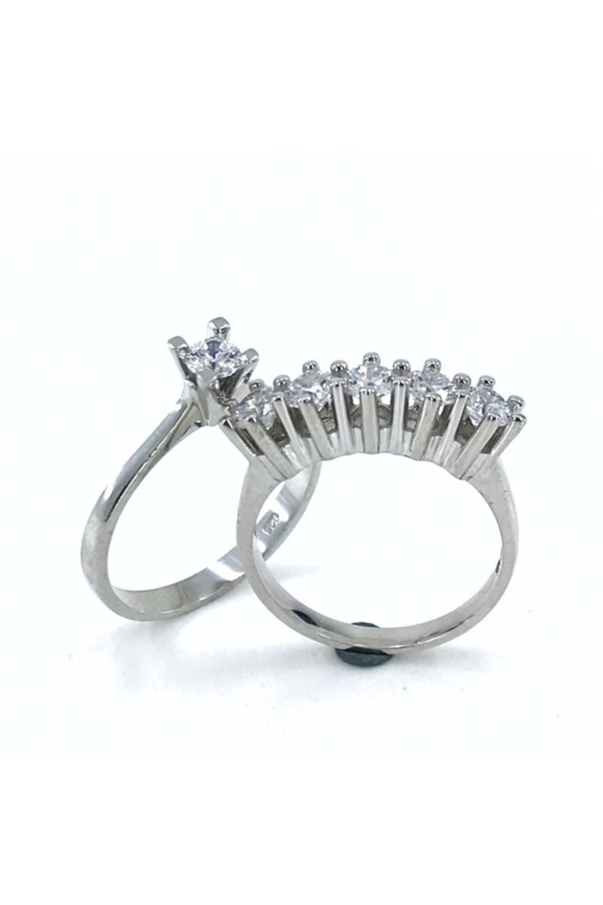 MaGümüş Orijinal Swarovski Gümüş Beştaş Tektaş Kombin Yüzük