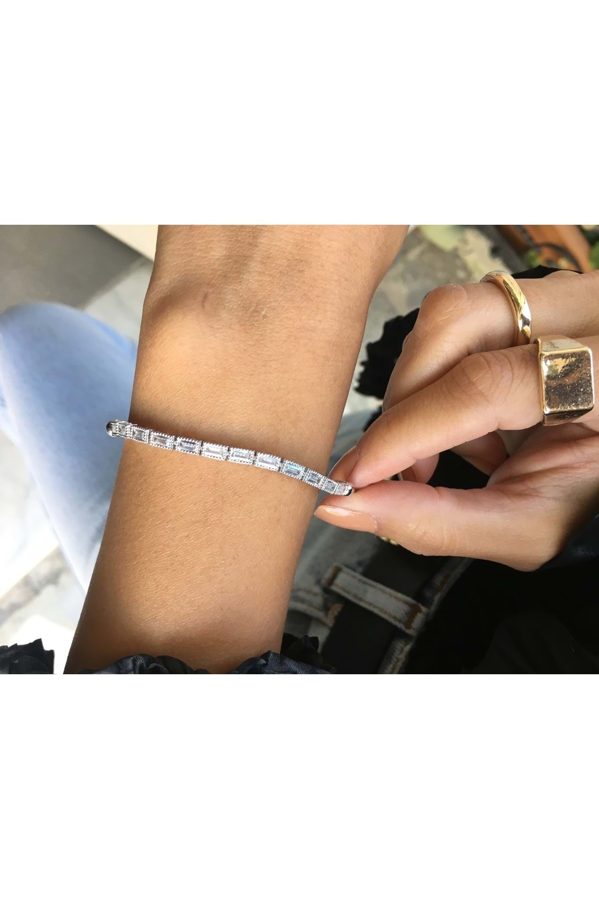 Bulvardi 925 Ayar Gümüş Zirkon Taşlı Baget Yarım Tur Bileklik - Gümüş - Gumus