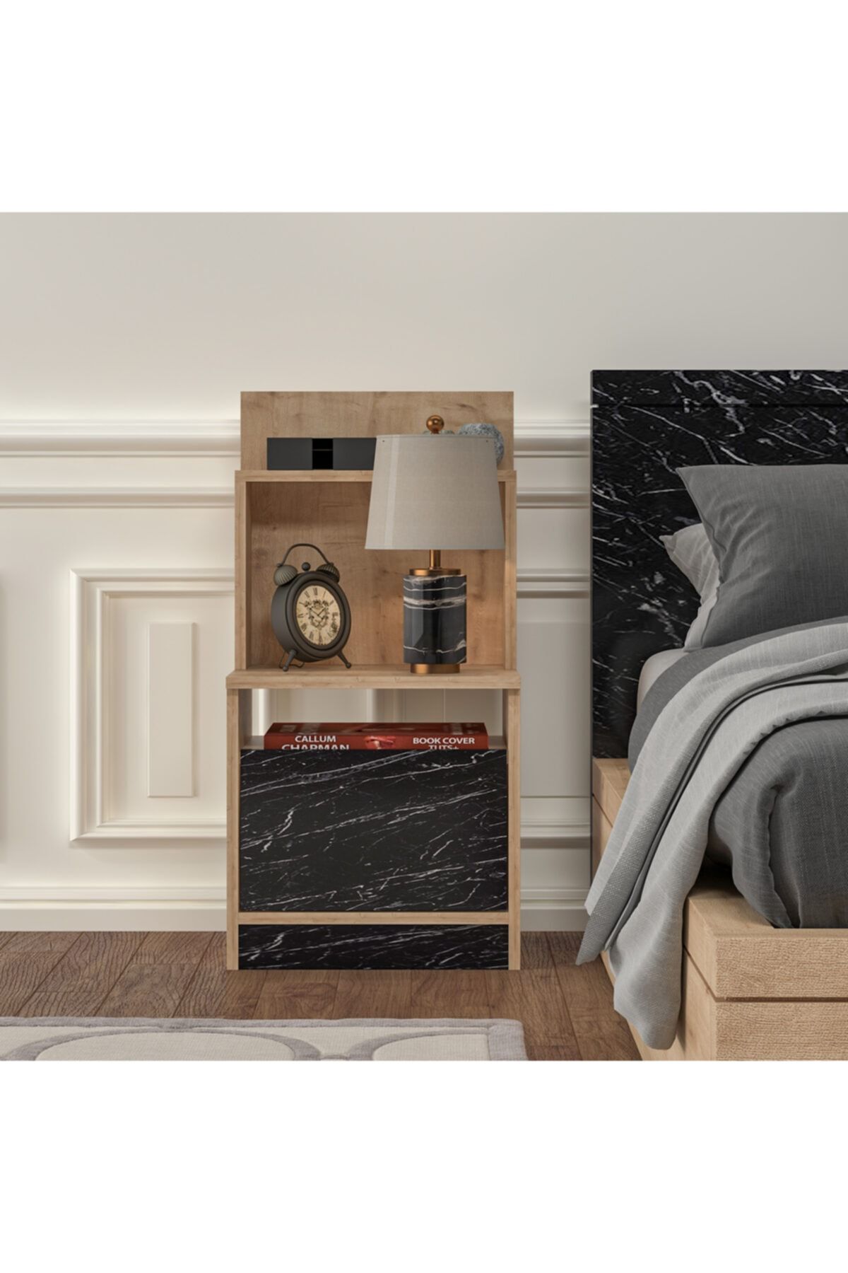 ARNETTİ Volenta Şifonyer Mermer Desen-safirmeşe 90x45x35 Raflı Üç Bölme Çok Amaçlı Kullanılabilir