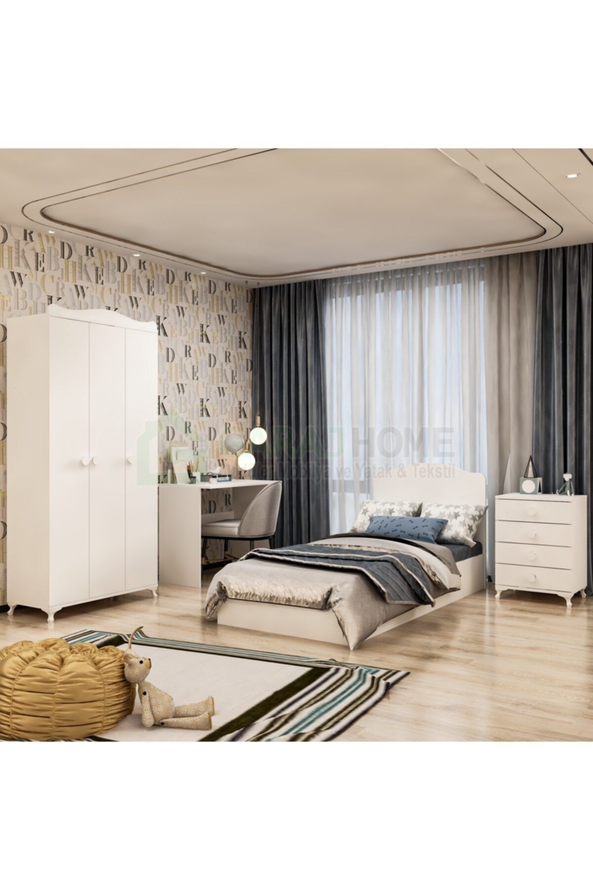 Garaj Home Elit Genç Odası Takımı Beyaz - Şifonyer. 3lü Dolap .karyola. Çalışma Masası