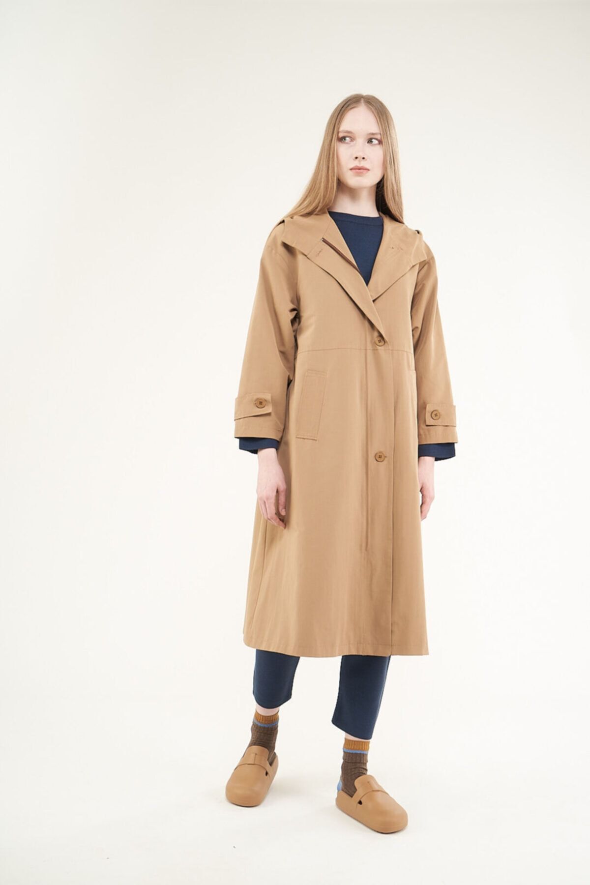 Mevra - Kapüşonlu Astarlı Trenchcoat Bej