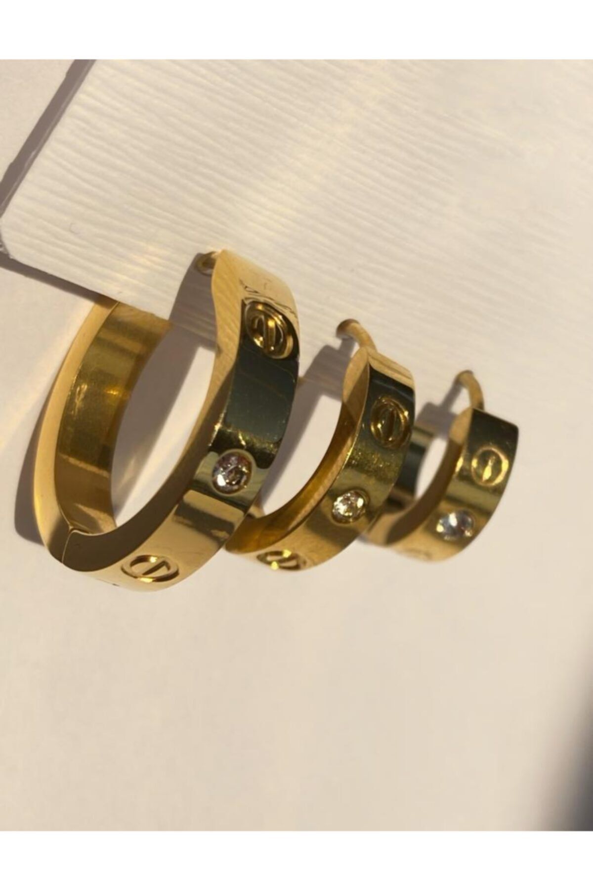 Owentis Çelik Gold Taşlı Cartier 3'lü Küpe Set