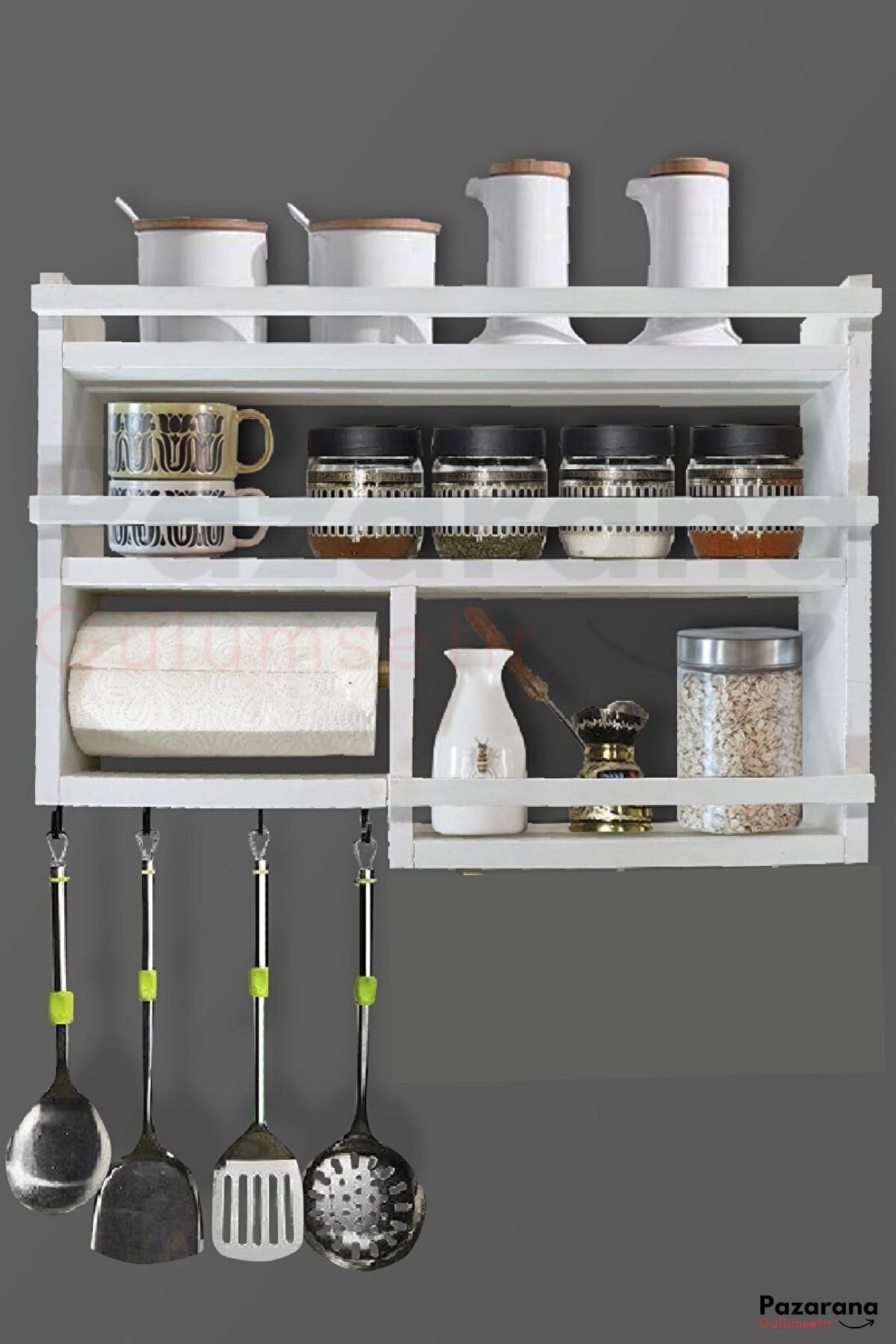 Ankaflex Beyaz Mutfak Terek Rafı Mutfak Dolabı Baharatlık Peçetelik 75*65*13 Cm