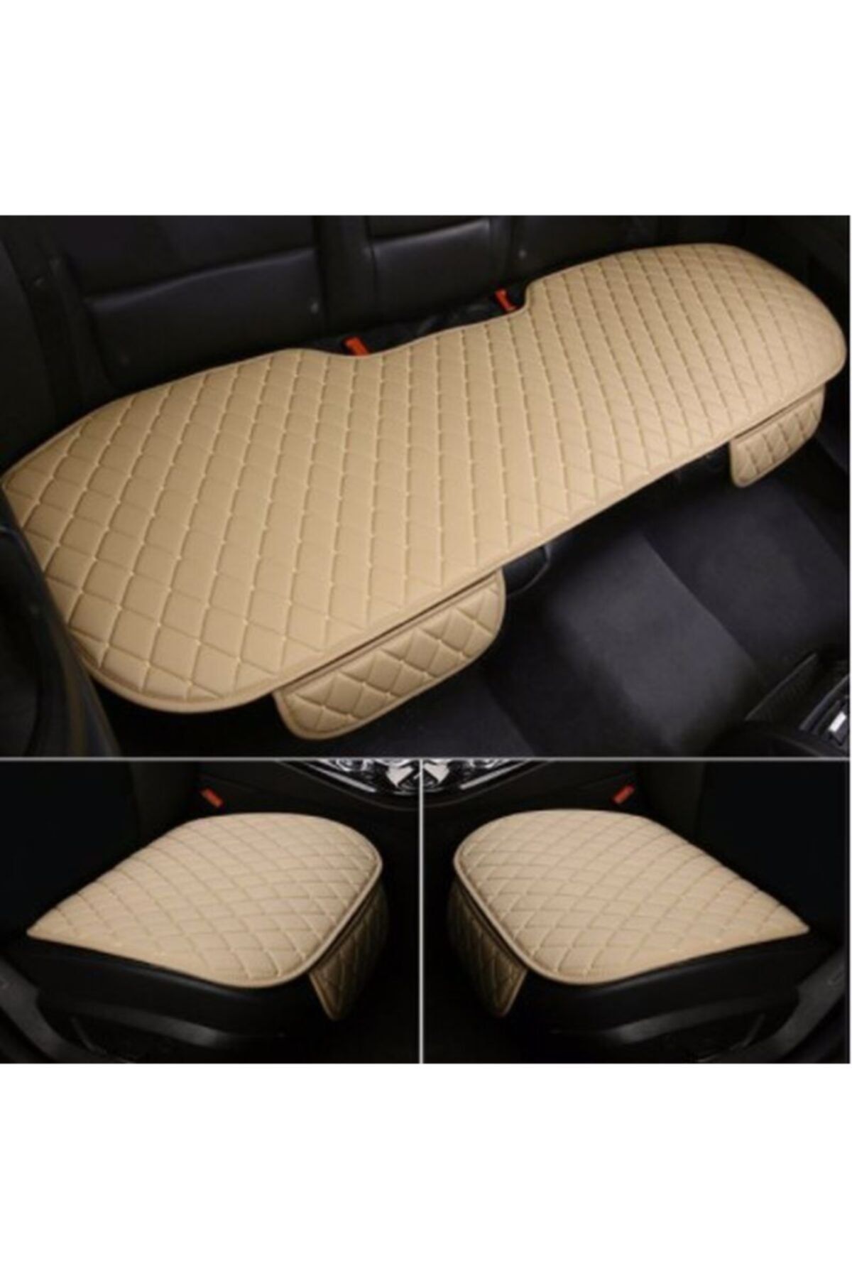 MOPS Audi Q3 2011 Deri Oto Koltuk Minderi Oturak Koruyucu Bej Deri Nakışlı