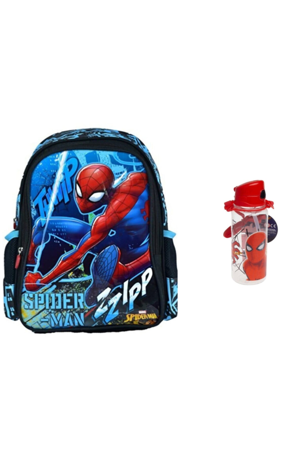 SPIDERMAN Erkek Çocuk Kırmızı 2 Bölmeli Lisanslı Spiderman Okul Çantası Matara Spiderman Suluk