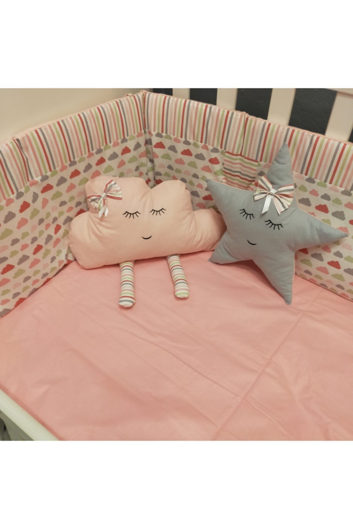 Cordelieu Pembe Gri Bulut Yıldız Yastık Set