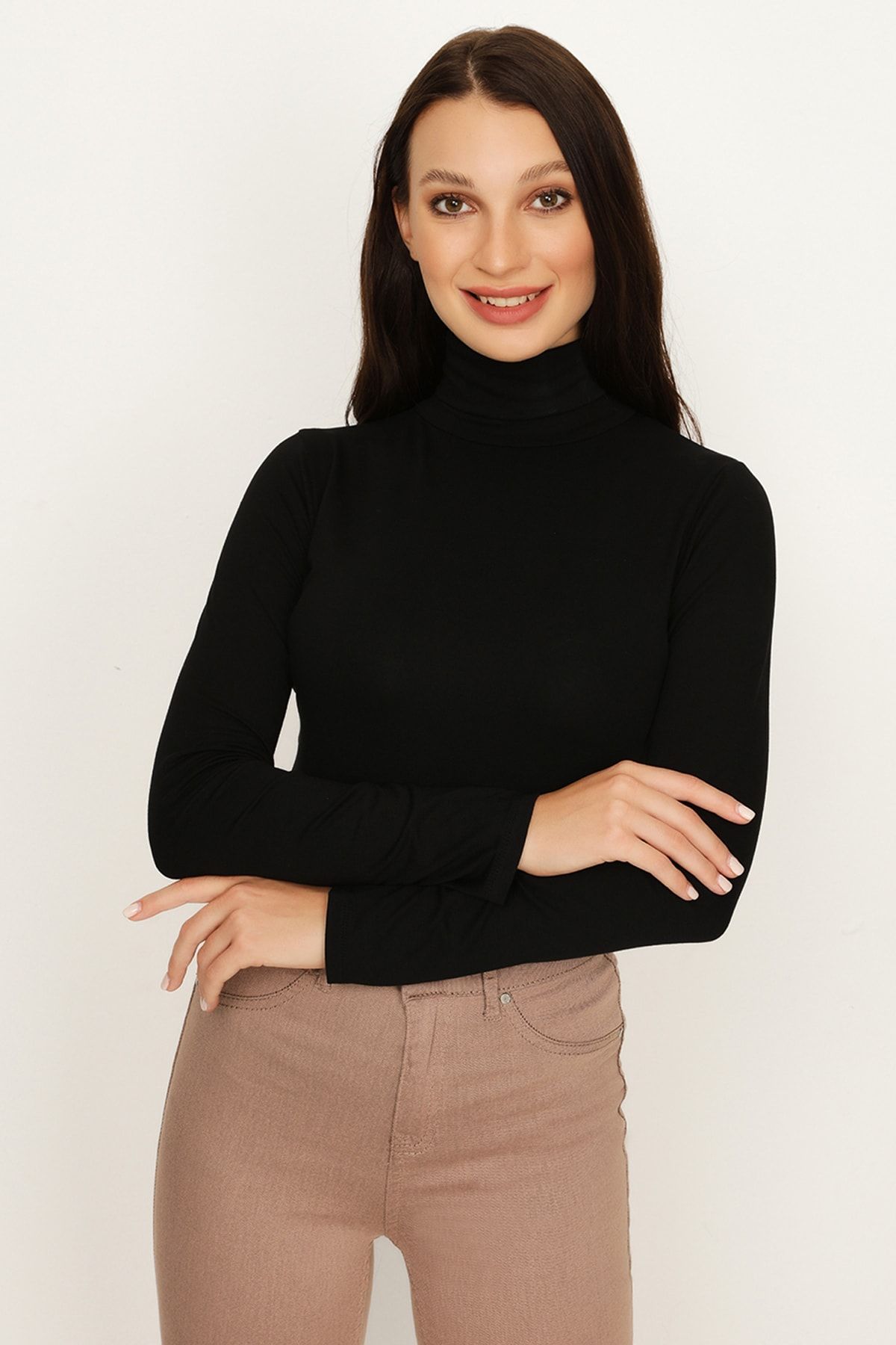 Select Moda Kadın Siyah Balıkçı Yaka Body