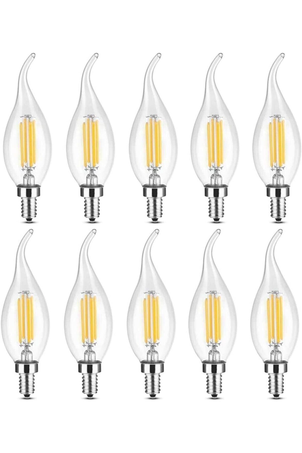 LAMBAM Rustik Led Ampul 4w E14 Ince Duy Gün Işığı 3200k 10 Adet Kıvrık Mum Ampul