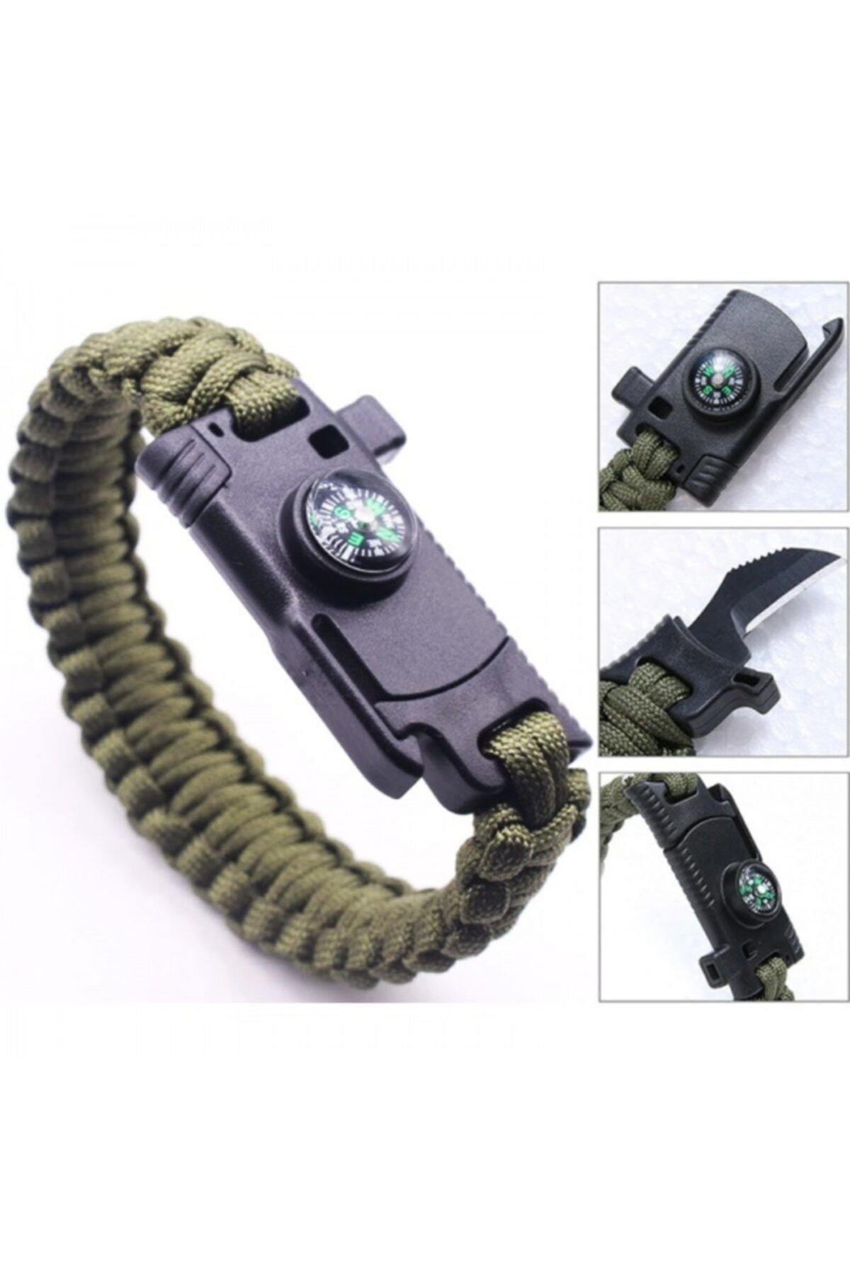 ARGEUS 9595 Pusulalı & Bıçaklı Paracord Bileklik Haki