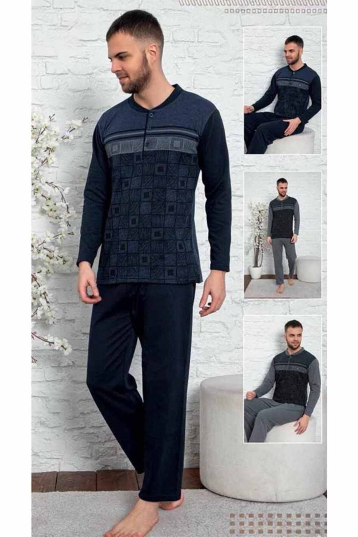 IMER FASHION Erkek Lacivert Kışlık Pamuk Içerikli Pijama Takımı
